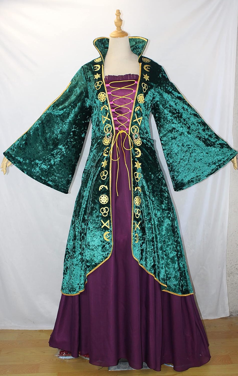 BICOPU Womens Medieval Witch Plus Size Orange Velvet Costume Robe