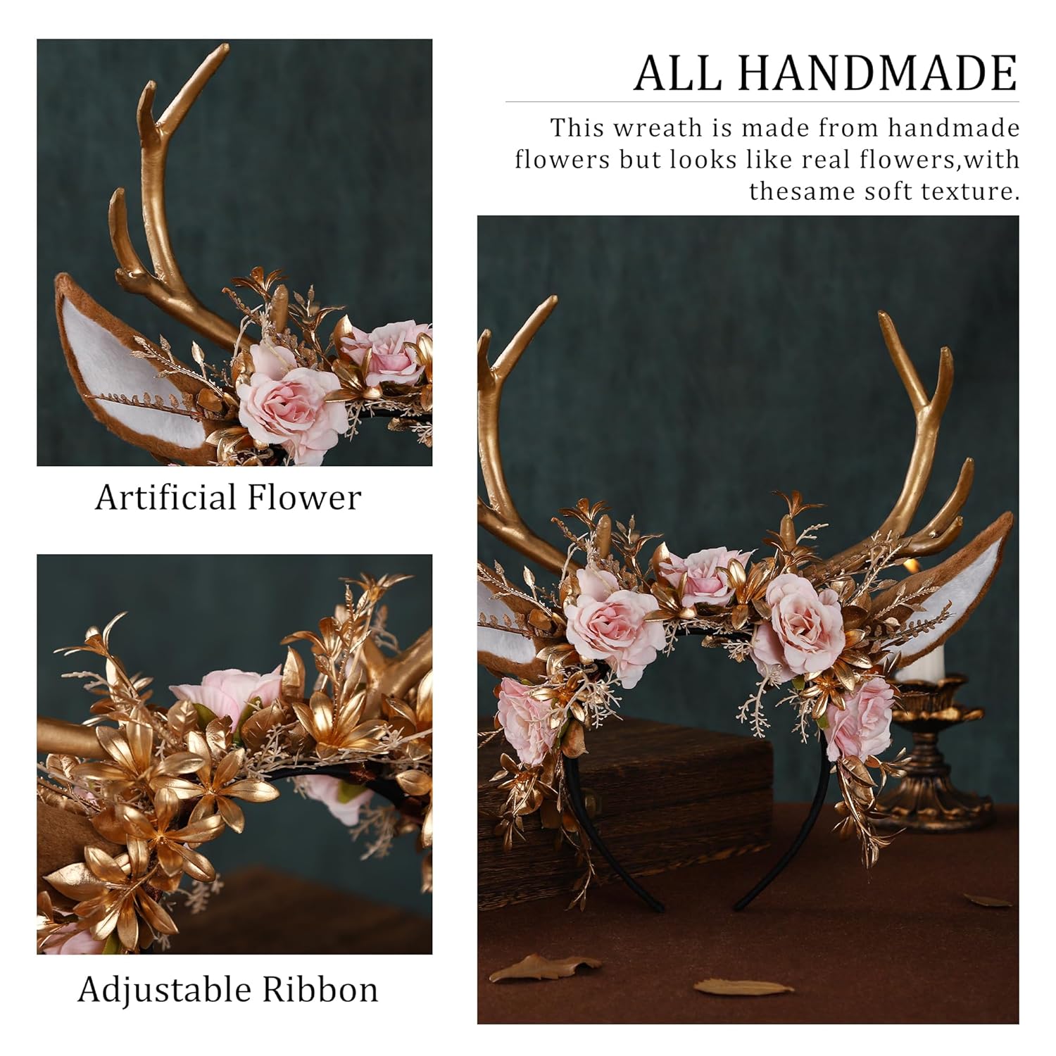 Rebecca Antler Gold Flower Forest Fairy Handmade Handband