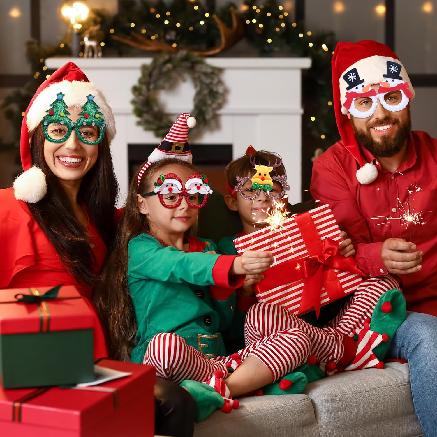 12PCS Santa Reindeer More - festive Eyewear for Kids Women Men