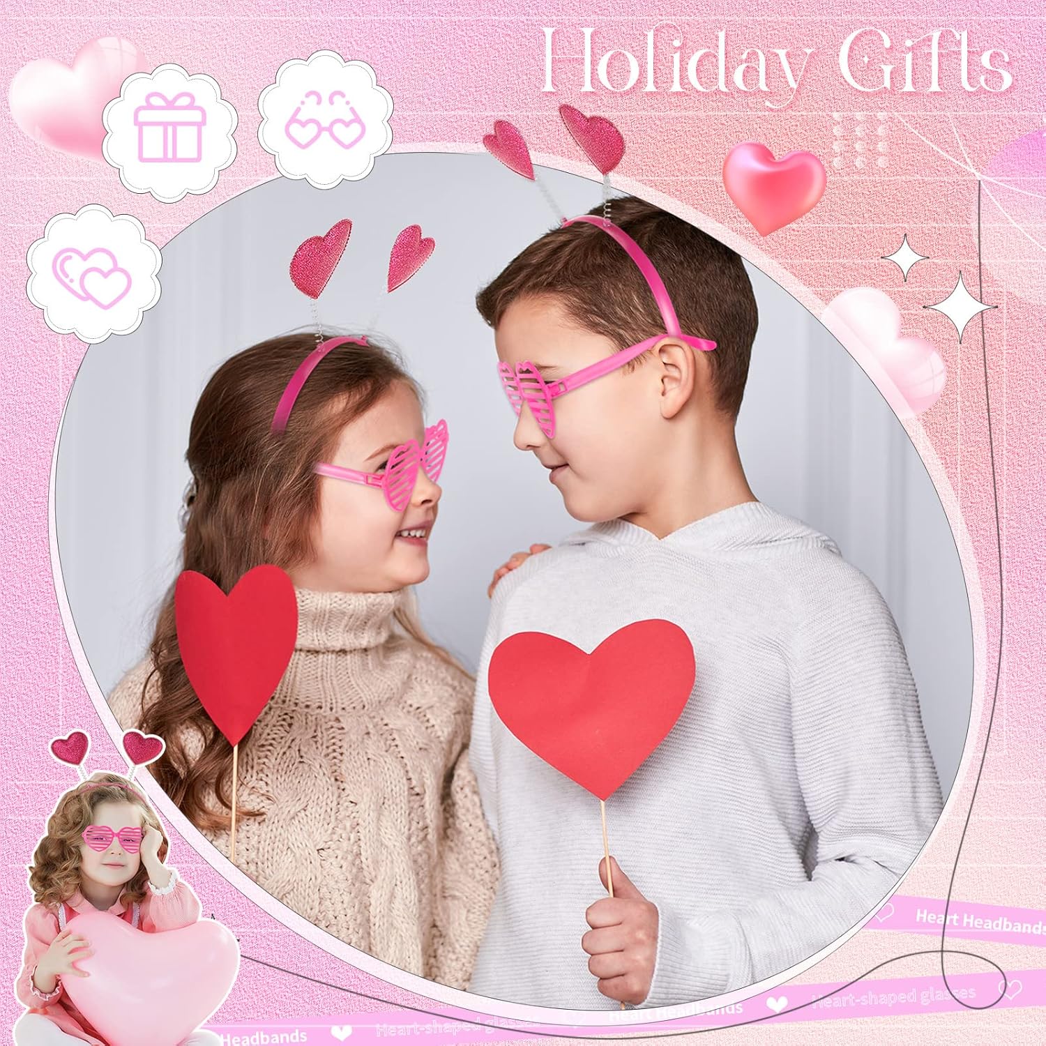 24 Pcs Feb 24 Heart Headbands Sunglasses for Valentines Day