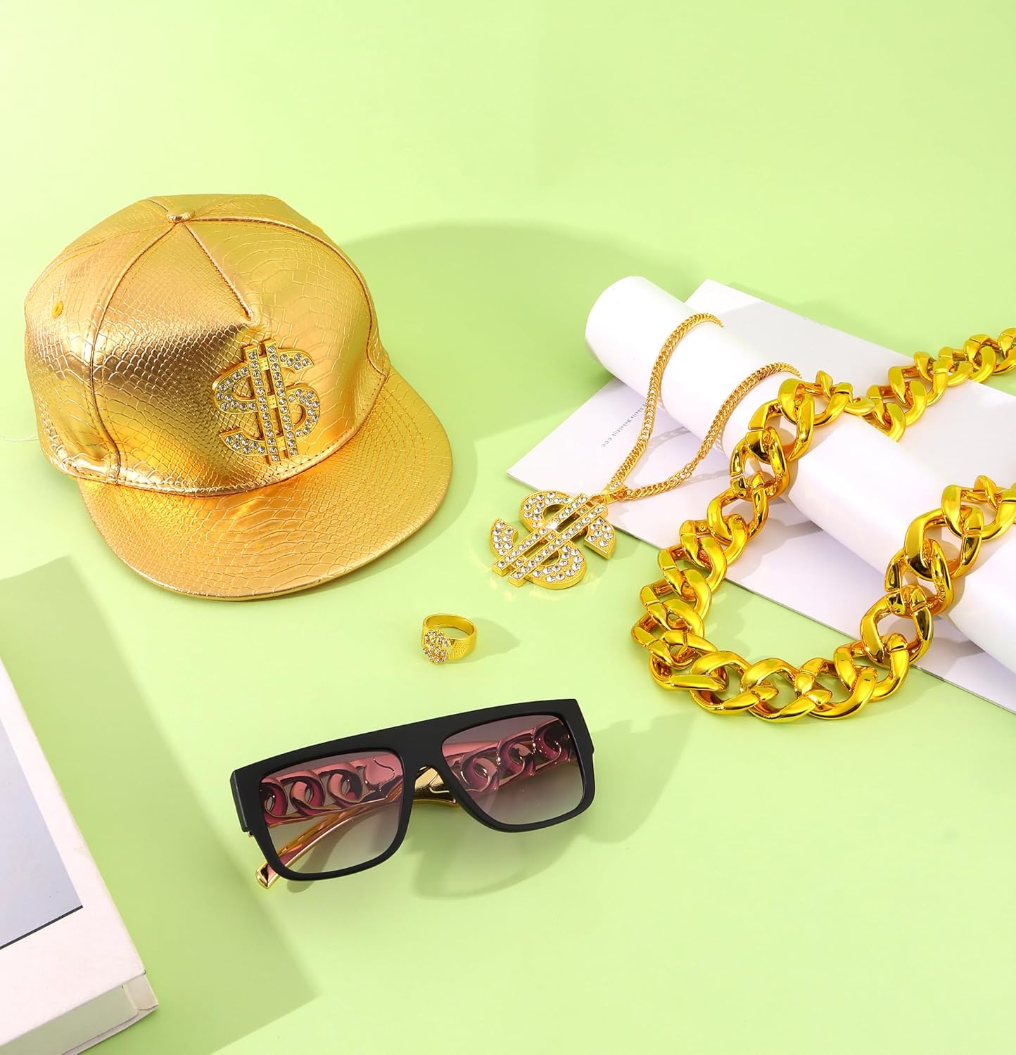 80s Hip Hop Costume Set for Men - Dollar Sign Money Chain