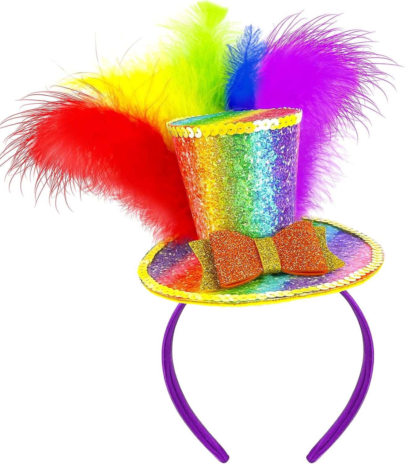 Rainbow Feather Top Hat Headband