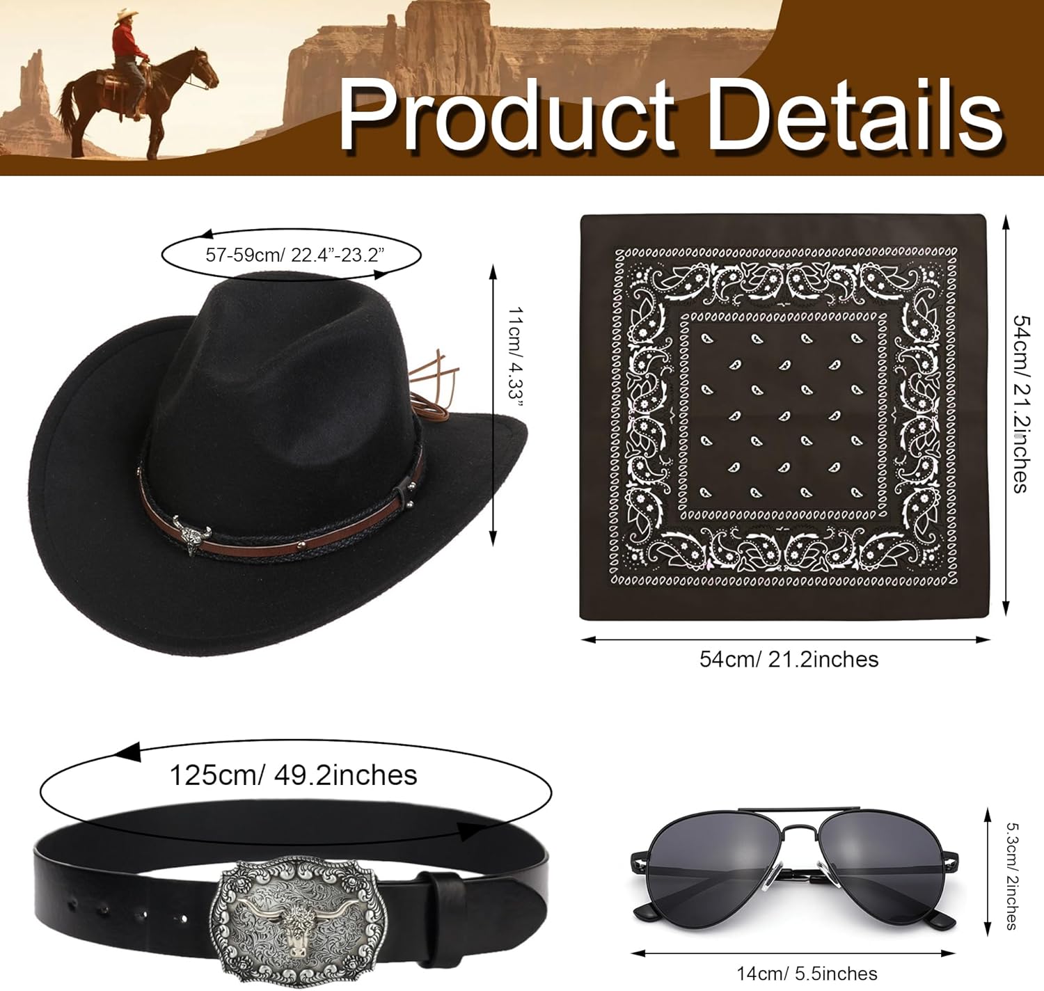 EIELO Western Cowboy Costume Set for Men Women