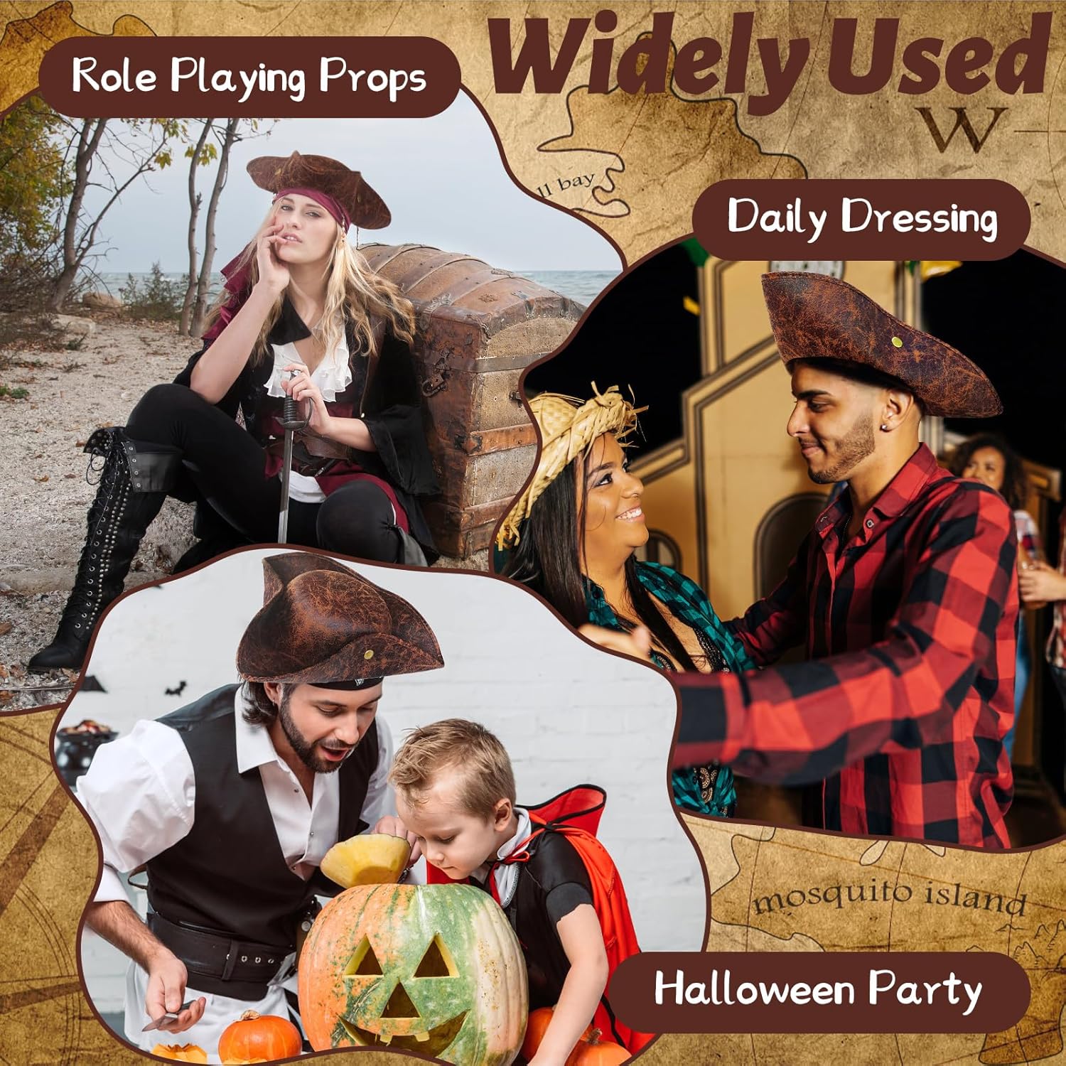 Xeehwb Brown Faux Leather Pirate Hat - Perfect Roleplay Accessory