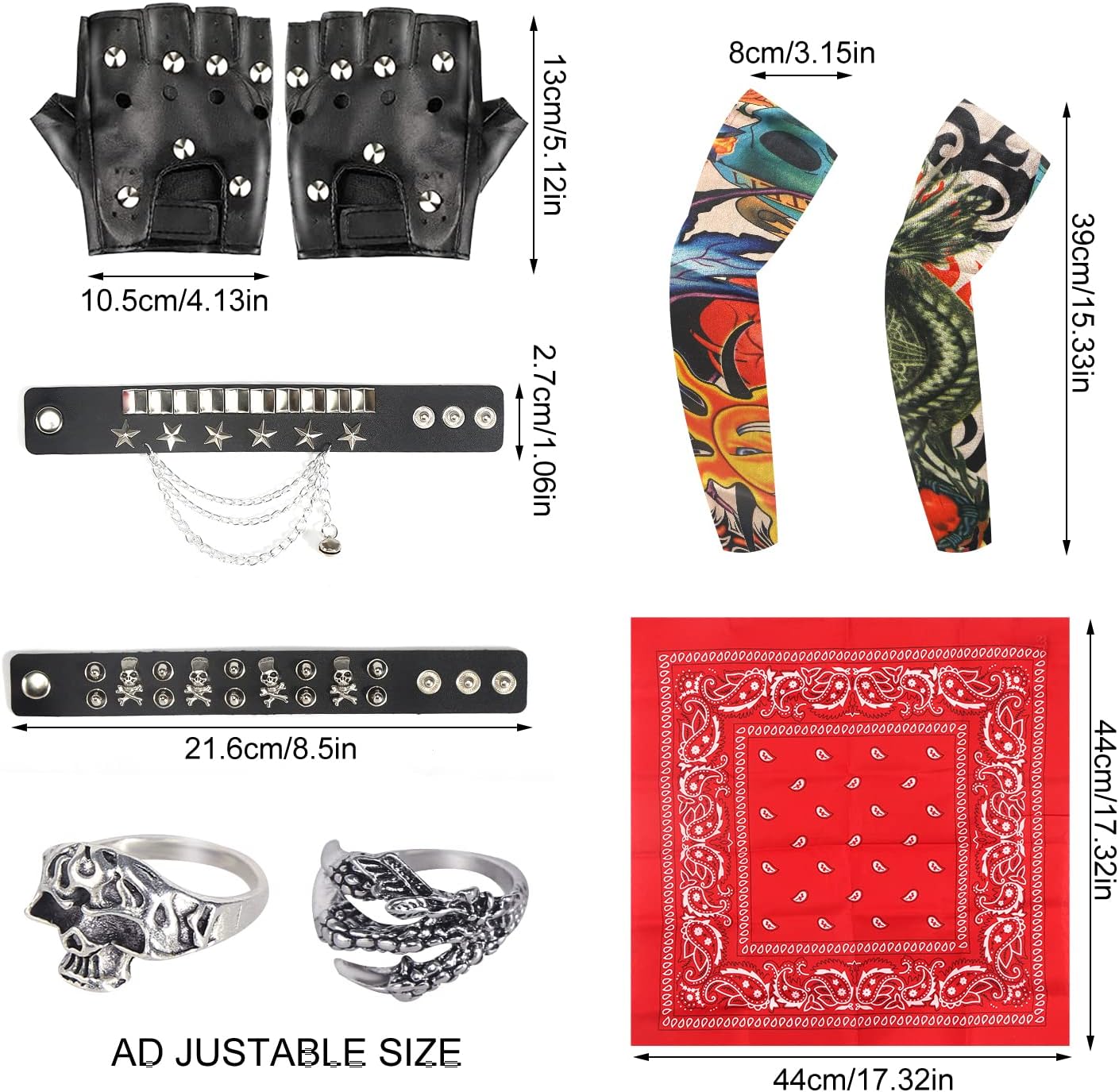 9-Piece Rockstar Punk Accessories Set for Men