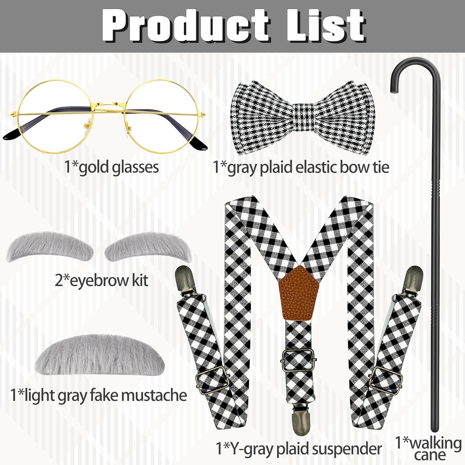Kids Old Man Costume 100 Days of School Fake Beards for Boys