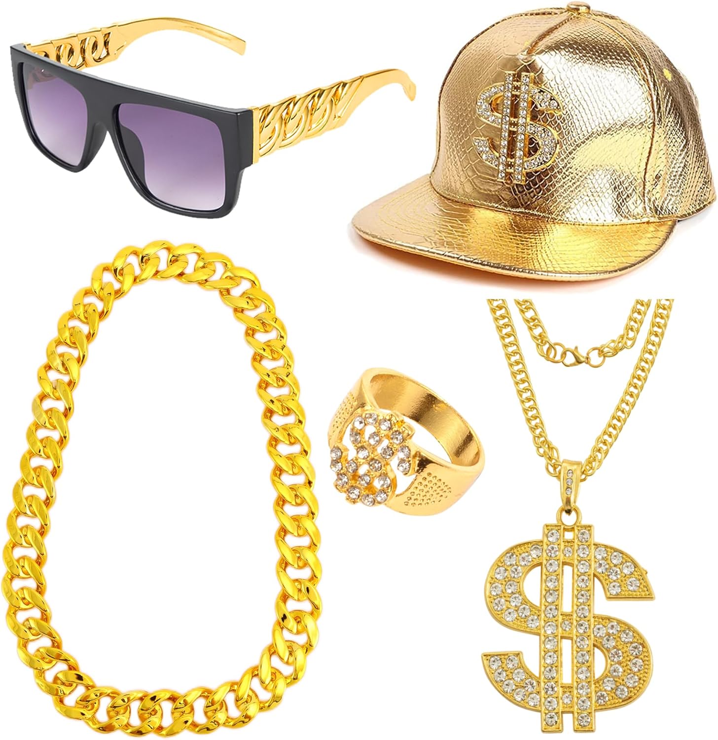80s Hip Hop Costume Set for Men - Dollar Sign Money Chain