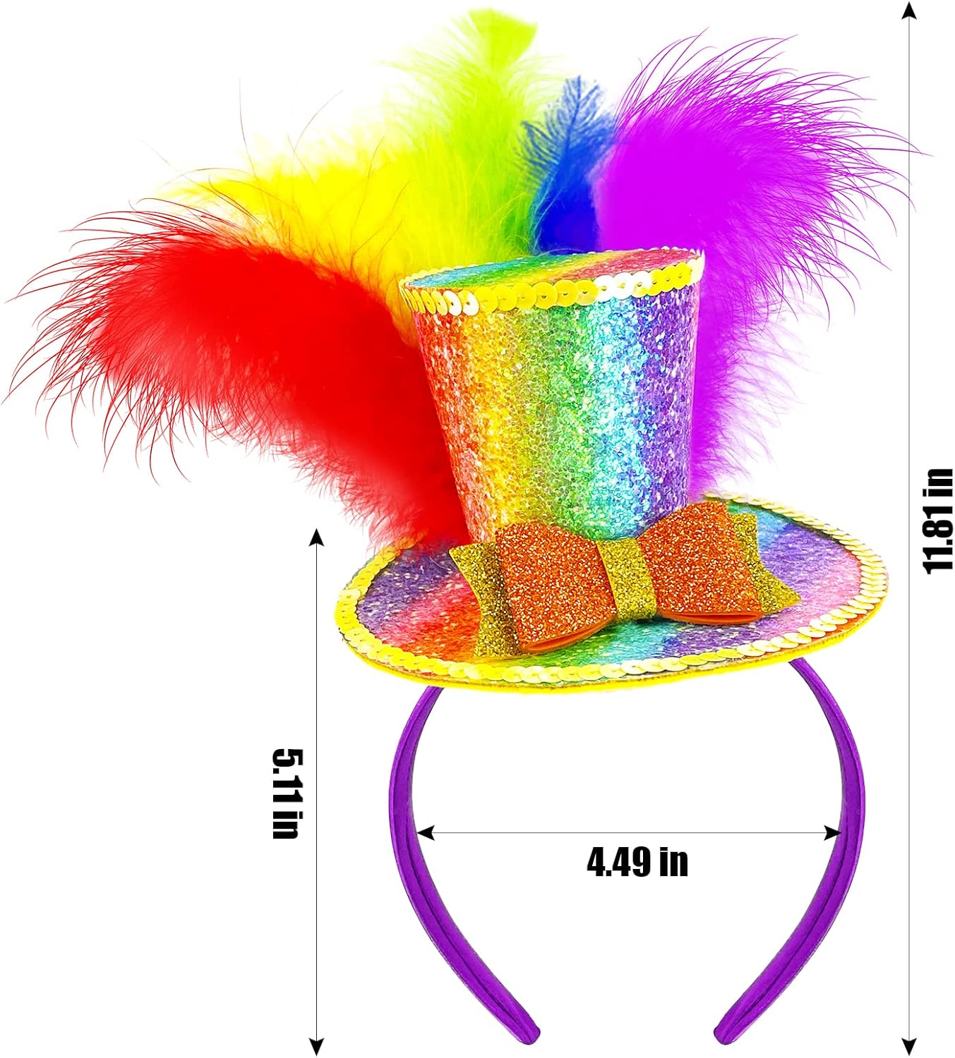 Rainbow Feather Top Hat Headband