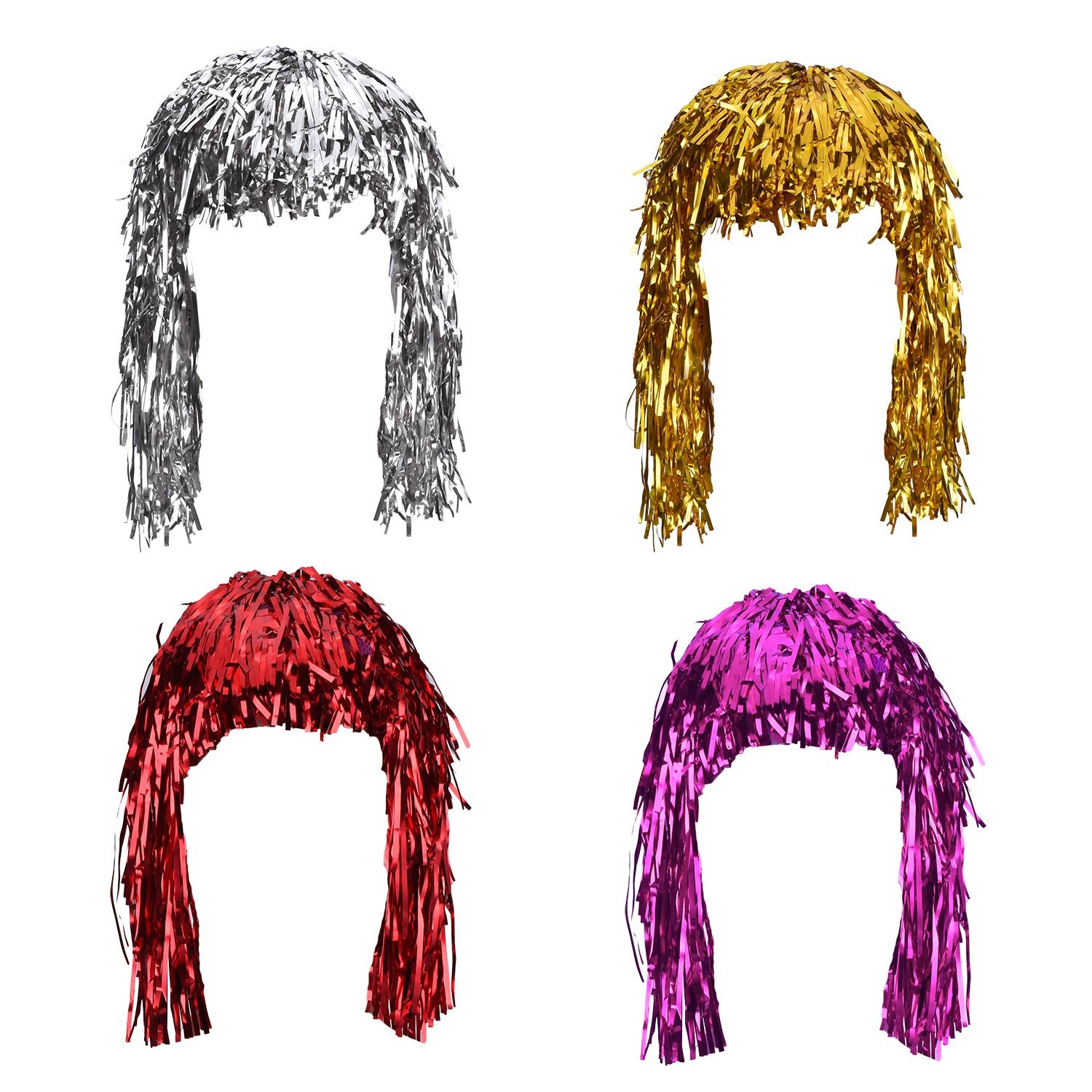 4-Piece Metal Foil Tinsel Wig Party Hair Accessory