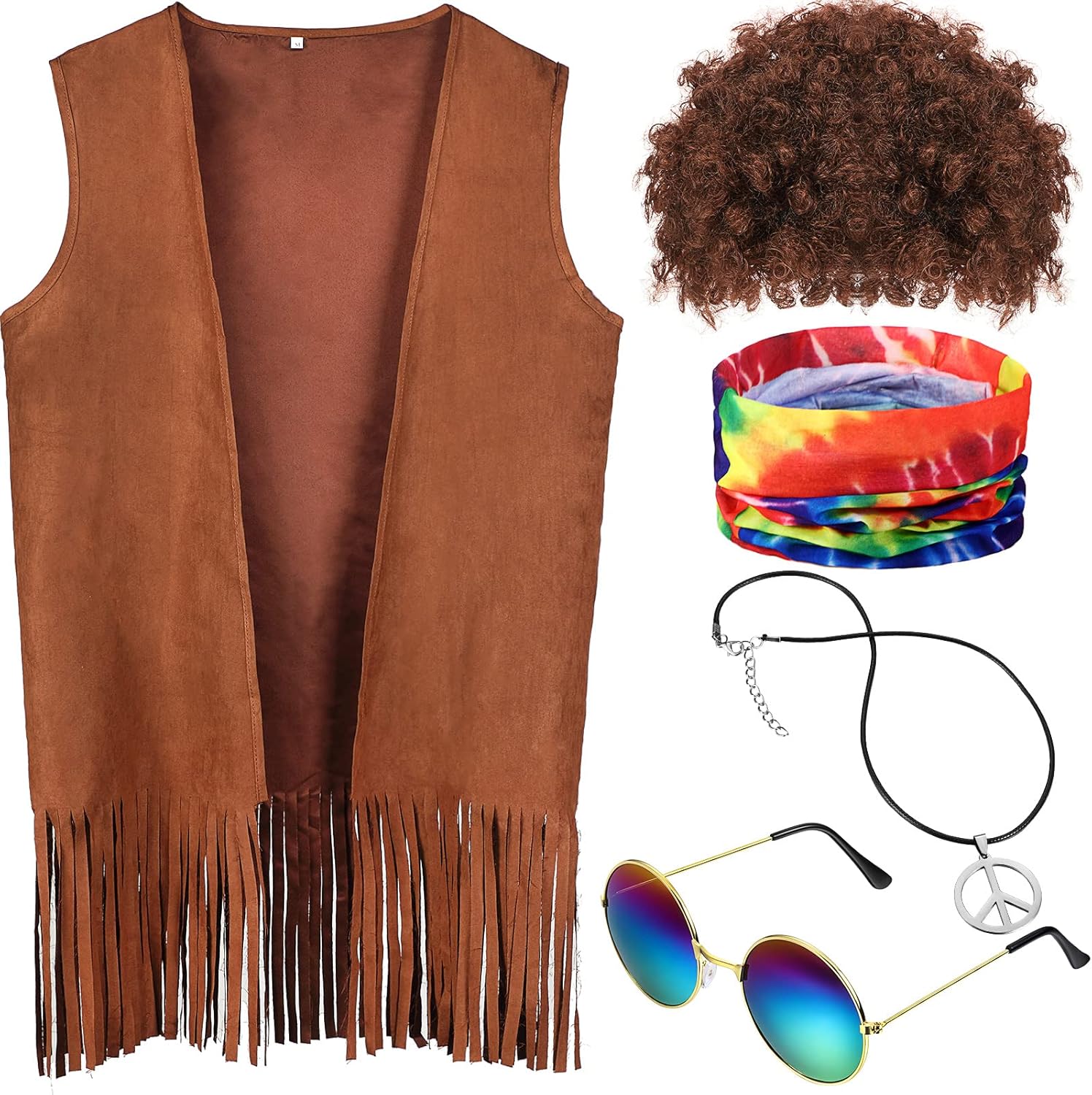 Didaey 5-Piece Hippie Mens Costume Set 60s-70s Themed Party Accessories