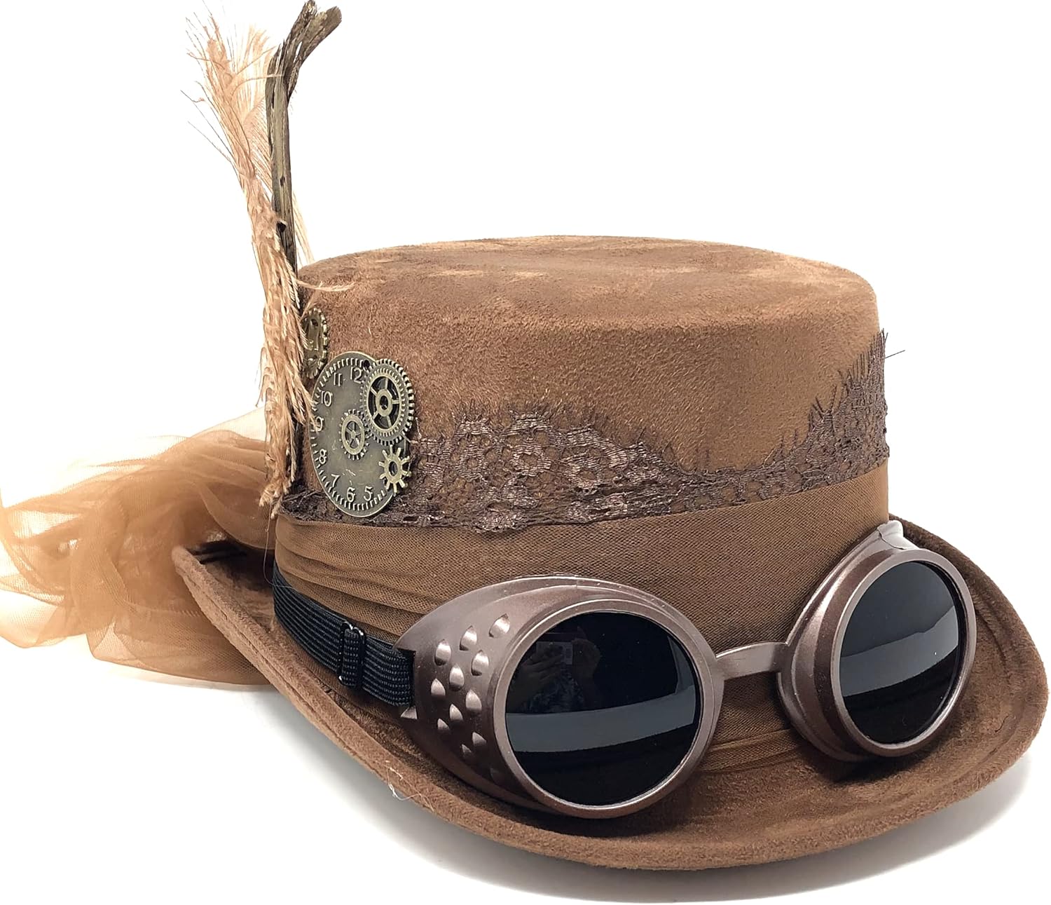 Steampunk Top Hat Mad Scientist Feather Halloween Costume for Women