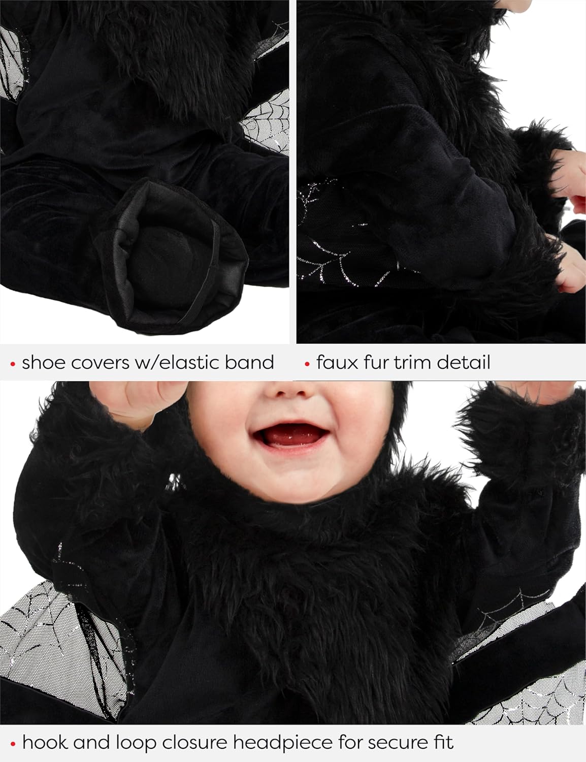 Rubies Spider costume jumpsuit booties and hood for baby boys