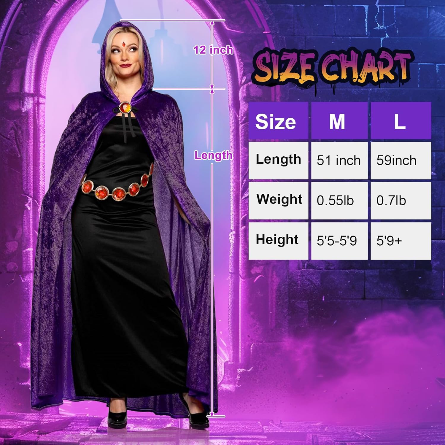 Halloween Womens Cosplay costume Purple Cape Cloak