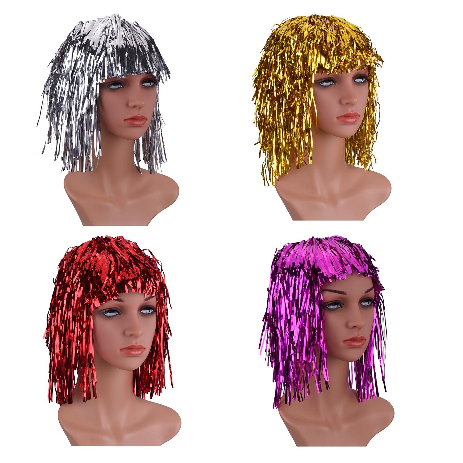 4-Piece Metal Foil Tinsel Wig Party Hair Accessory
