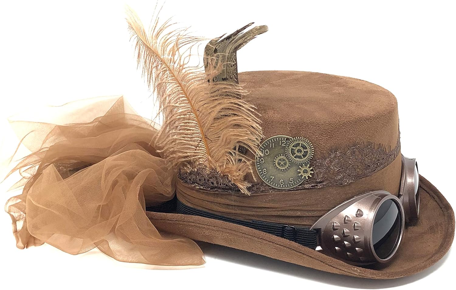 Steampunk Top Hat Mad Scientist Feather Halloween Costume for Women