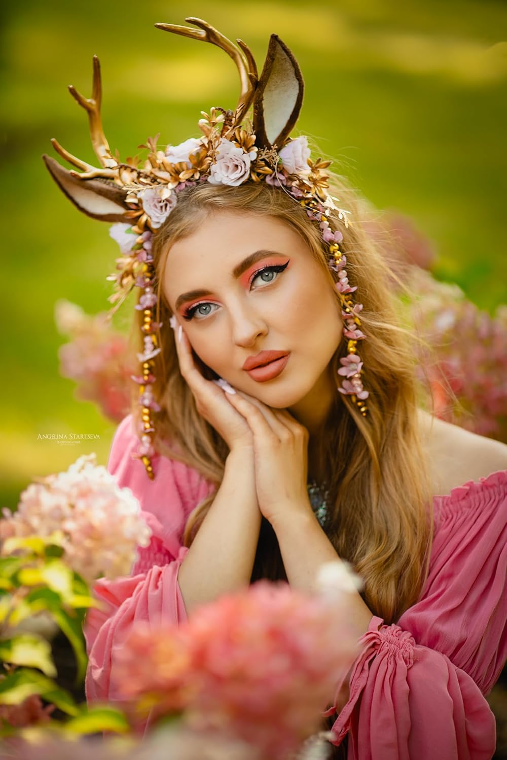 Rebecca Antler Gold Flower Forest Fairy Handmade Handband