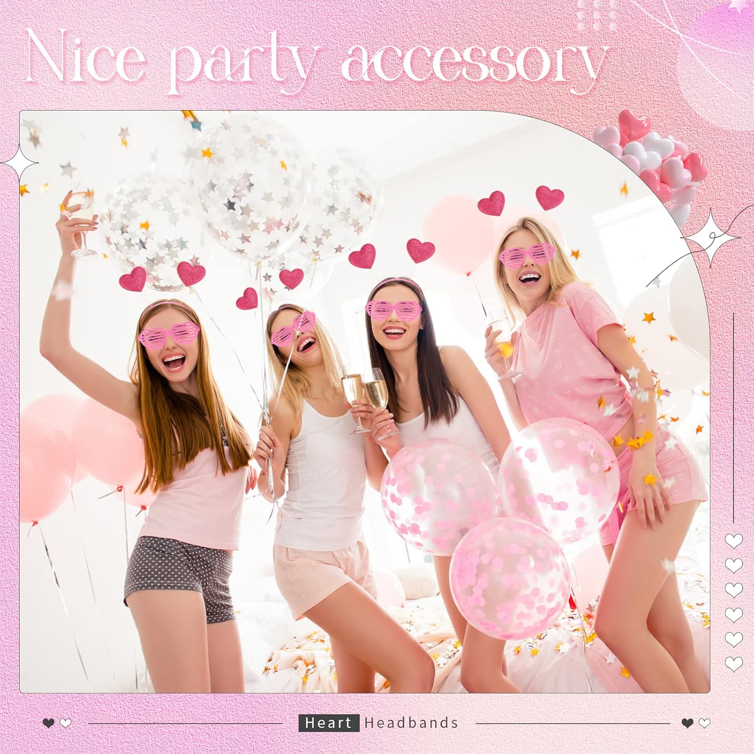 24 Pcs Feb 24 Heart Headbands Sunglasses for Valentines Day