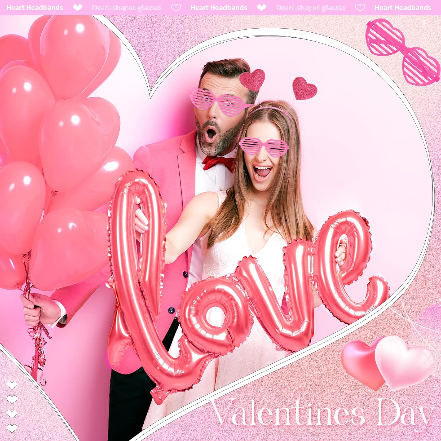 24 Pcs Feb 24 Heart Headbands Sunglasses for Valentines Day