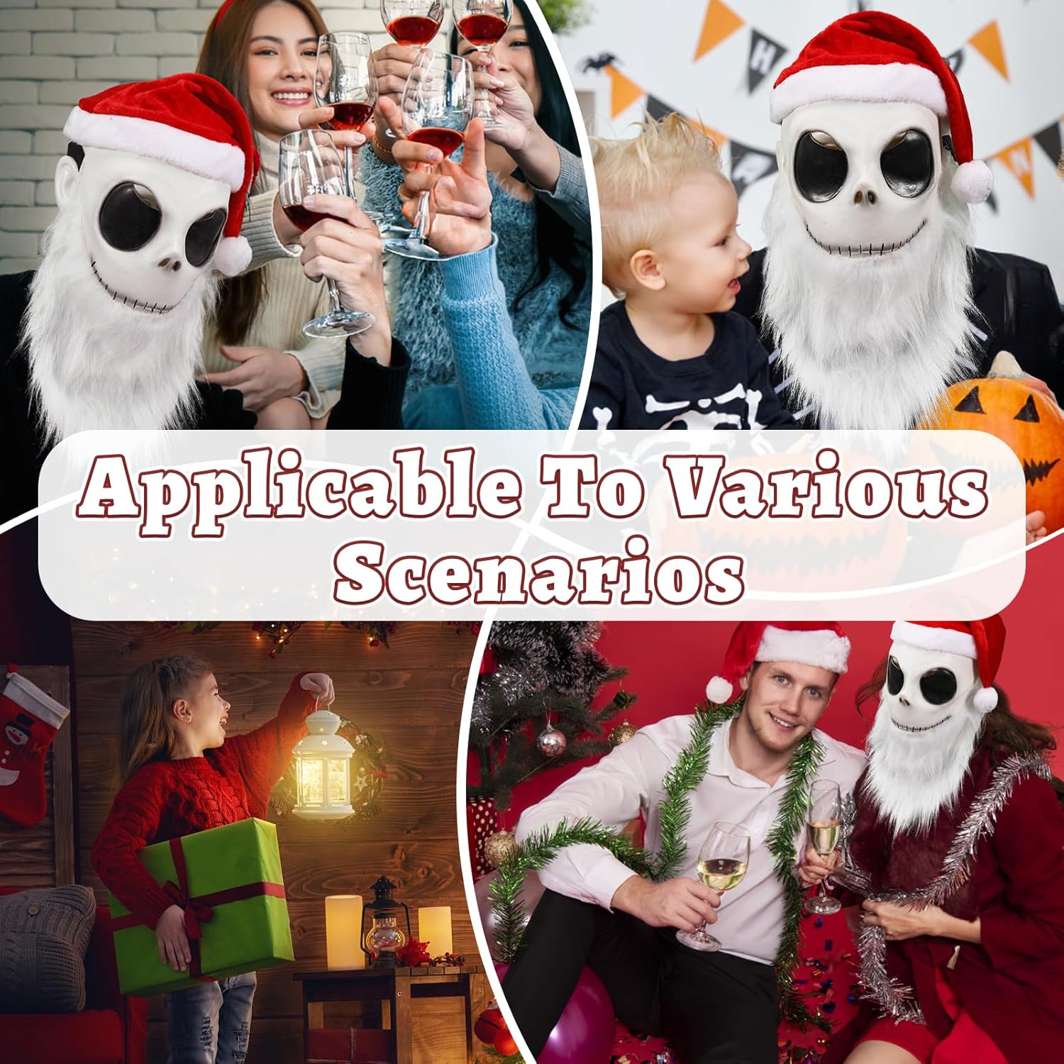 2x Jack Skellington Santa Mask Costume for Adults
