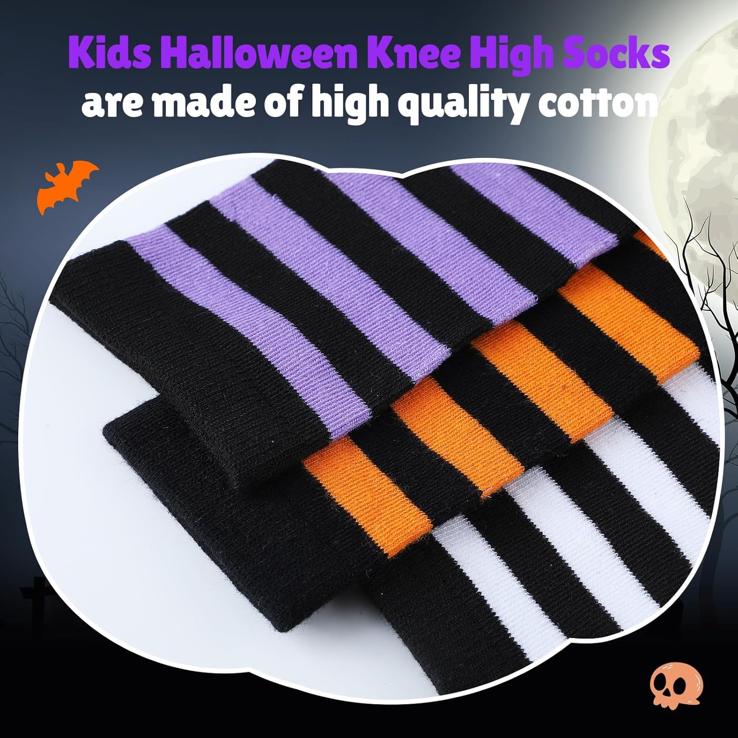3 Pairs Girls Spooky Halloween Striped Socks for Long Investments