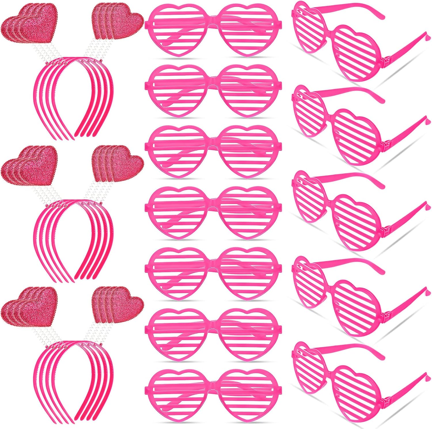 24 Pcs Feb 24 Heart Headbands Sunglasses for Valentines Day
