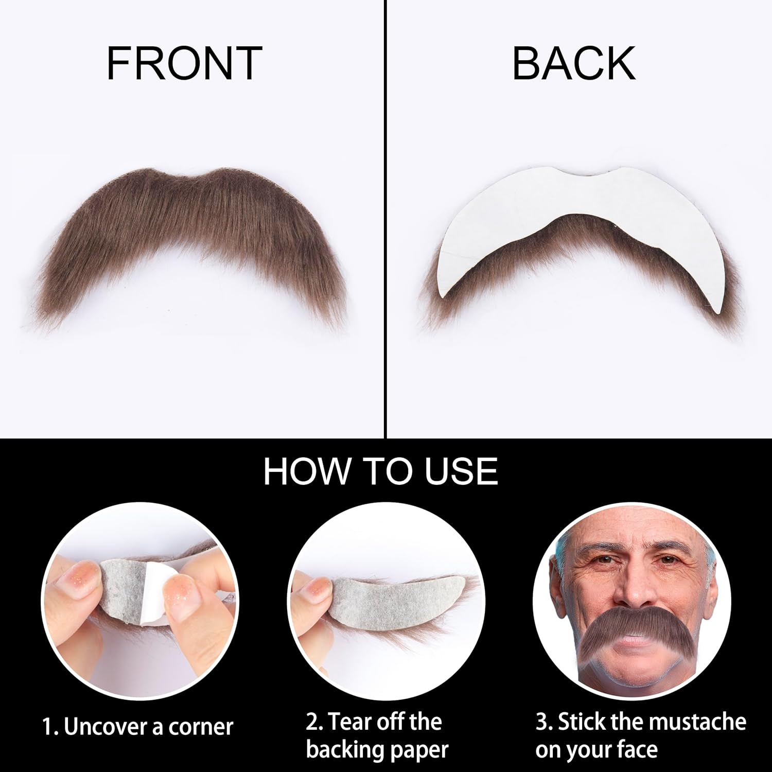 False Mustache Halloween Costume Self-Adhesive Fake Mustache for Men