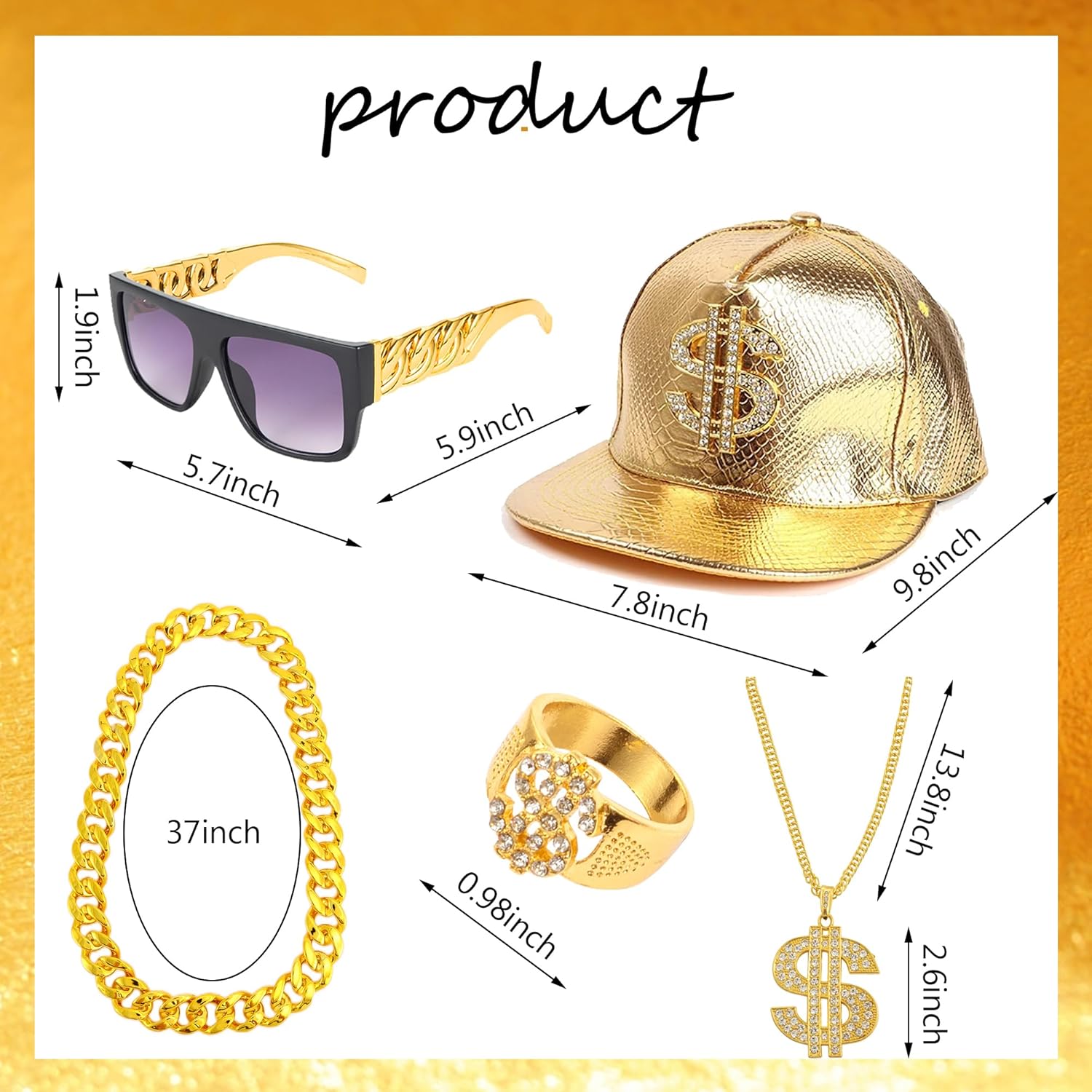 80s Hip Hop Costume Set for Men - Dollar Sign Money Chain