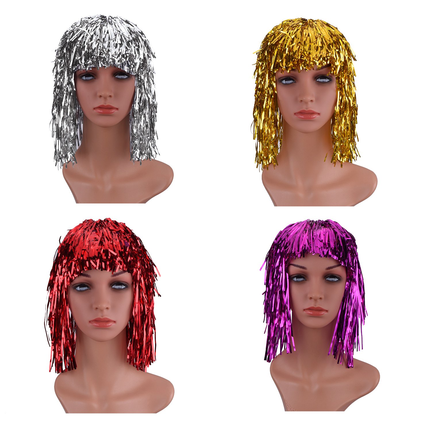 4-Piece Metal Foil Tinsel Wig Party Hair Accessory