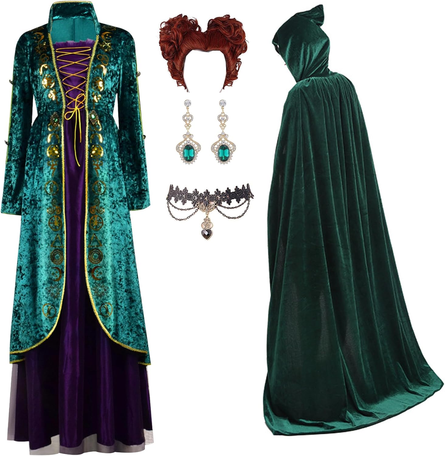 Winifred Sanderson Sisters Costumes Dress with Wig for Halloween Women
