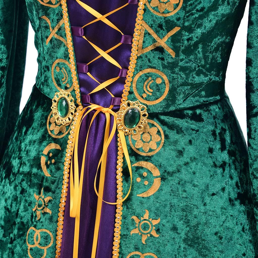 1791s Lady Halloween Witch Costume - Green Velvet Dress for Women