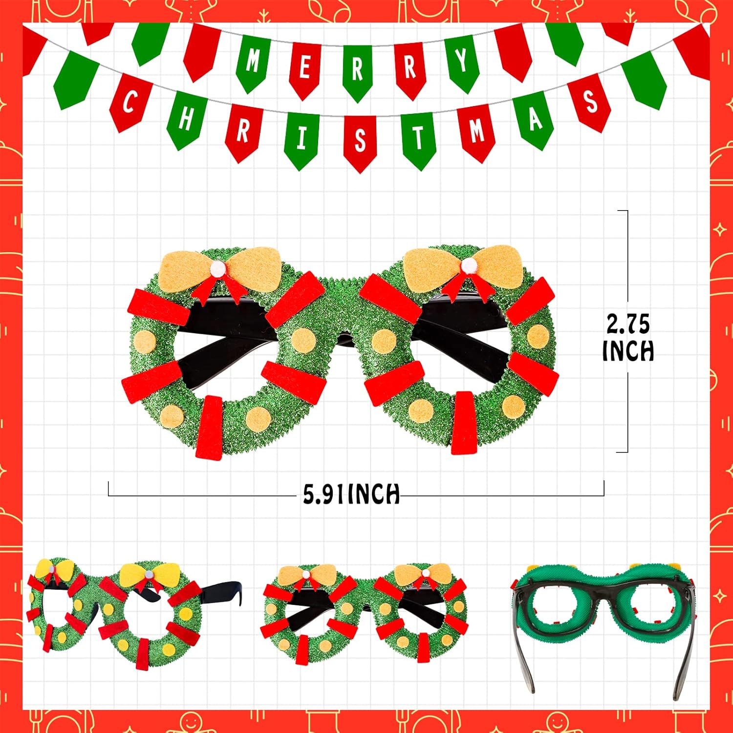 24 Christmas Eyeglasses festive Party Favors Christmas costume Cosplay props 16x9cm