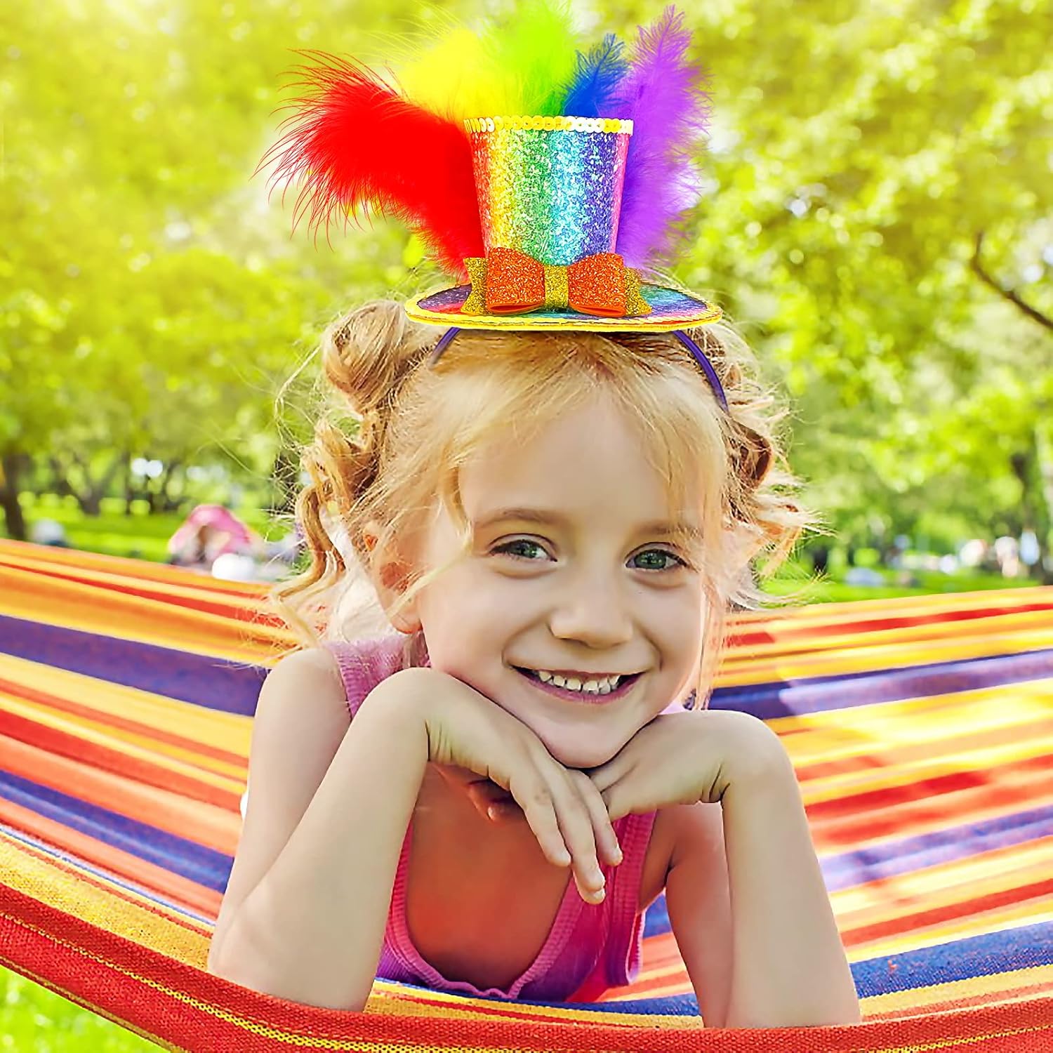 Rainbow Feather Top Hat Headband