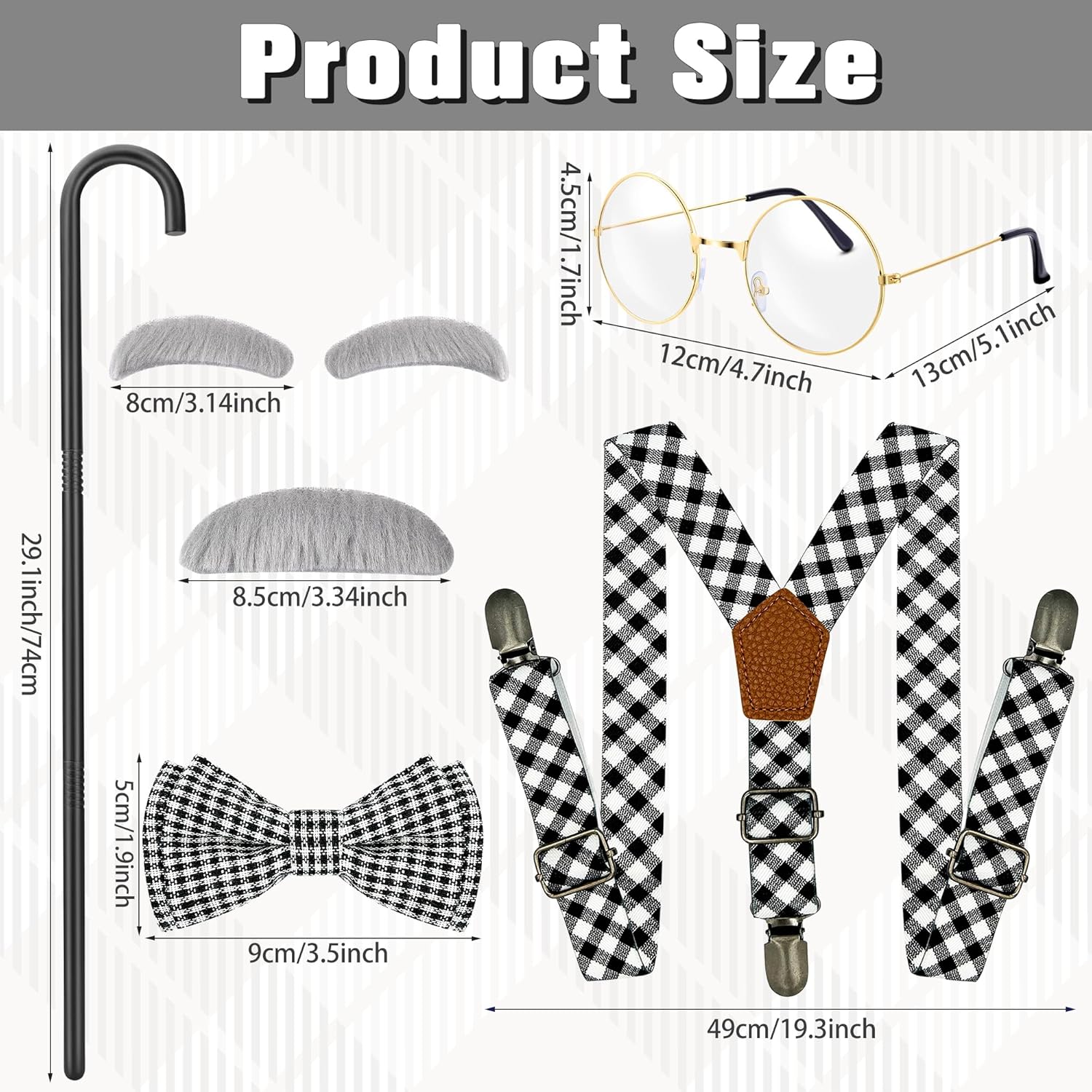 Kids Old Man Costume 100 Days of School Fake Beards for Boys
