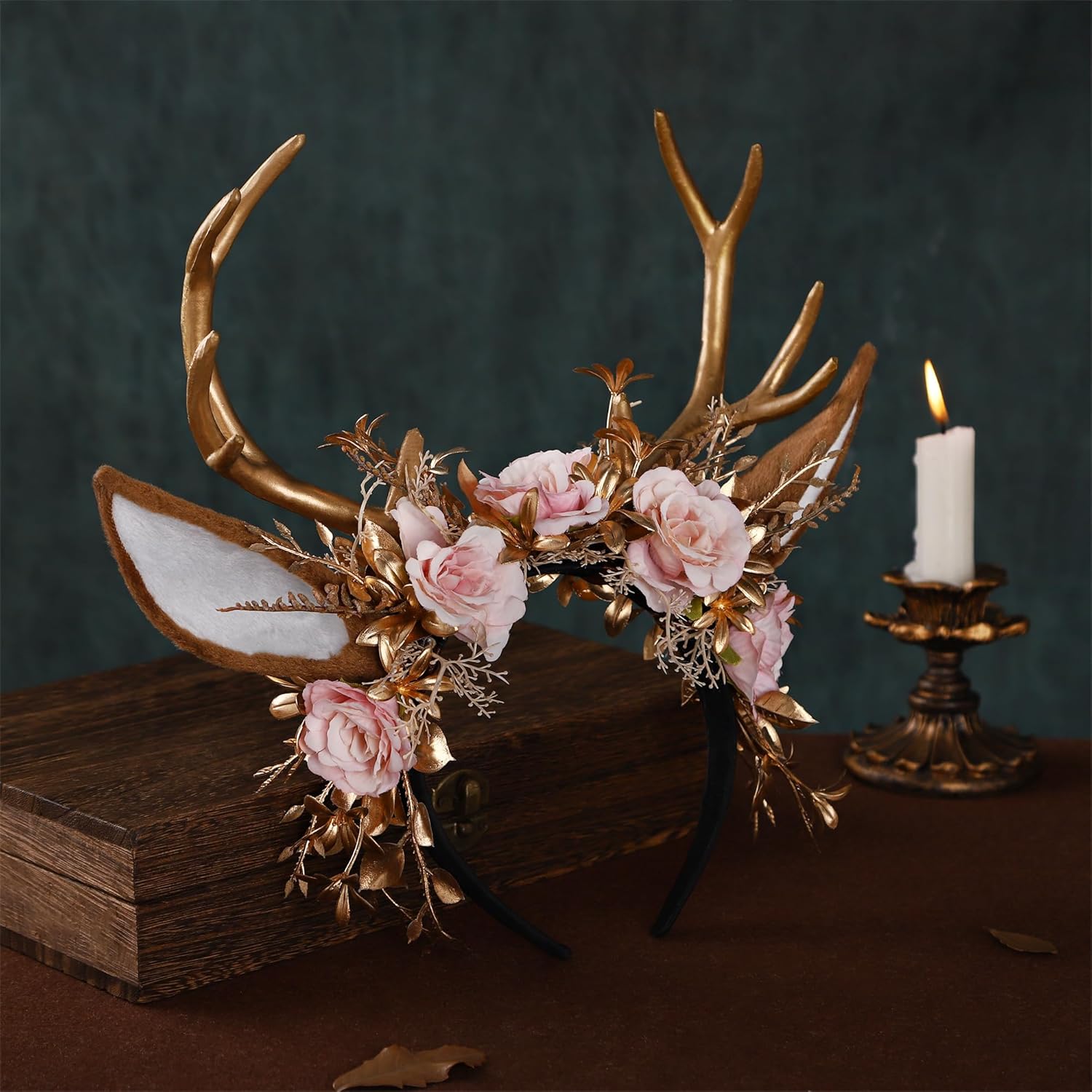 Rebecca Antler Gold Flower Forest Fairy Handmade Handband