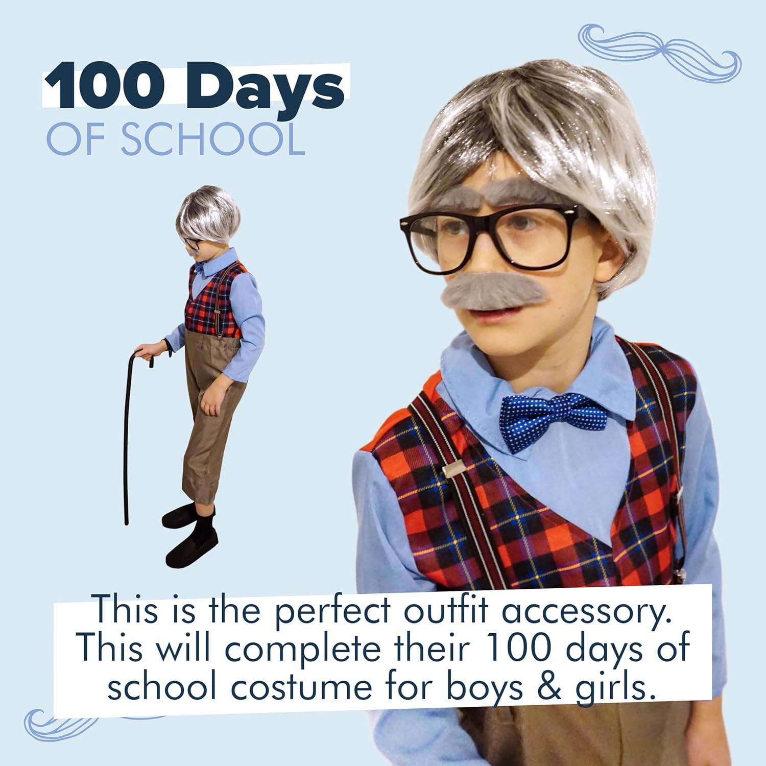 Fake Mustache for Kids Halloween and Grandpa Costumes