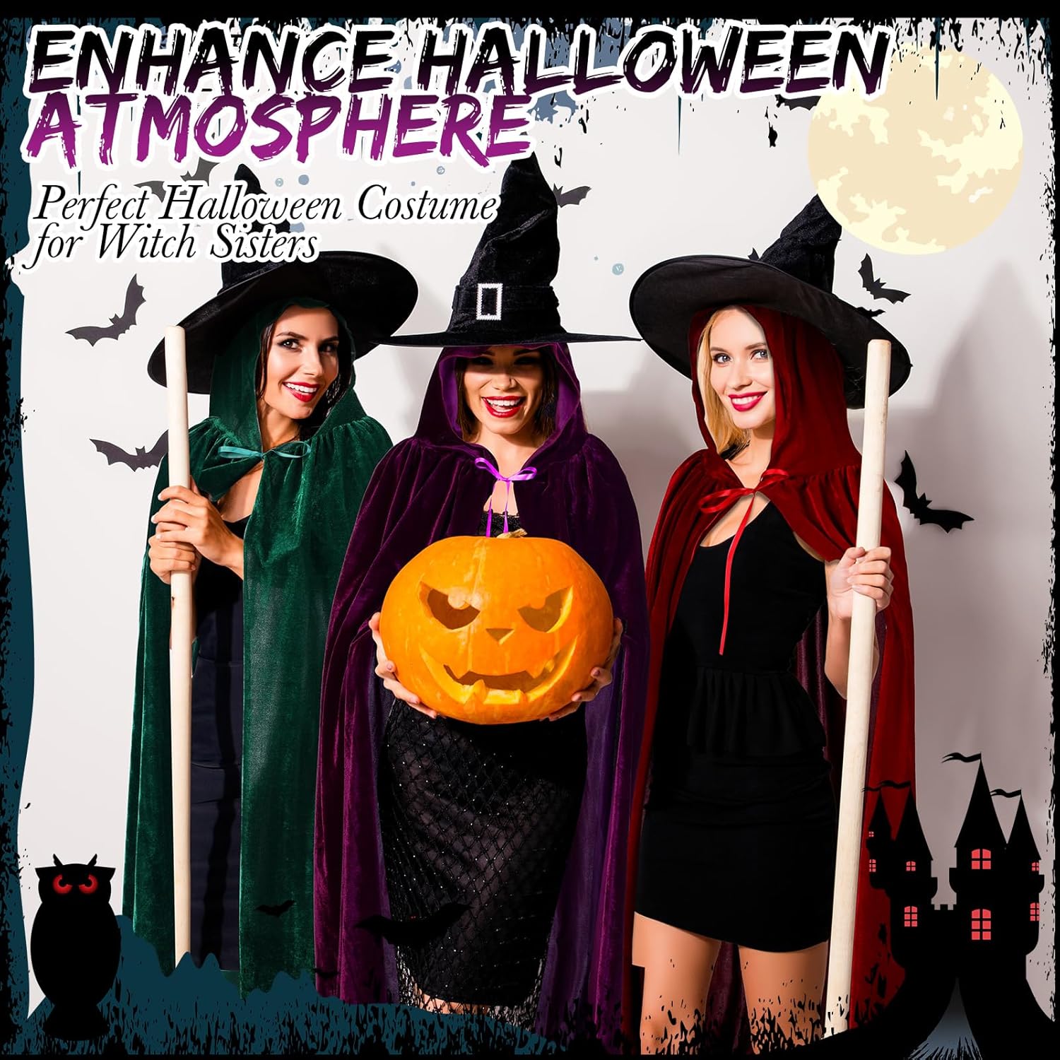 3-Piece Halloween Witch Sisters Robes for Women