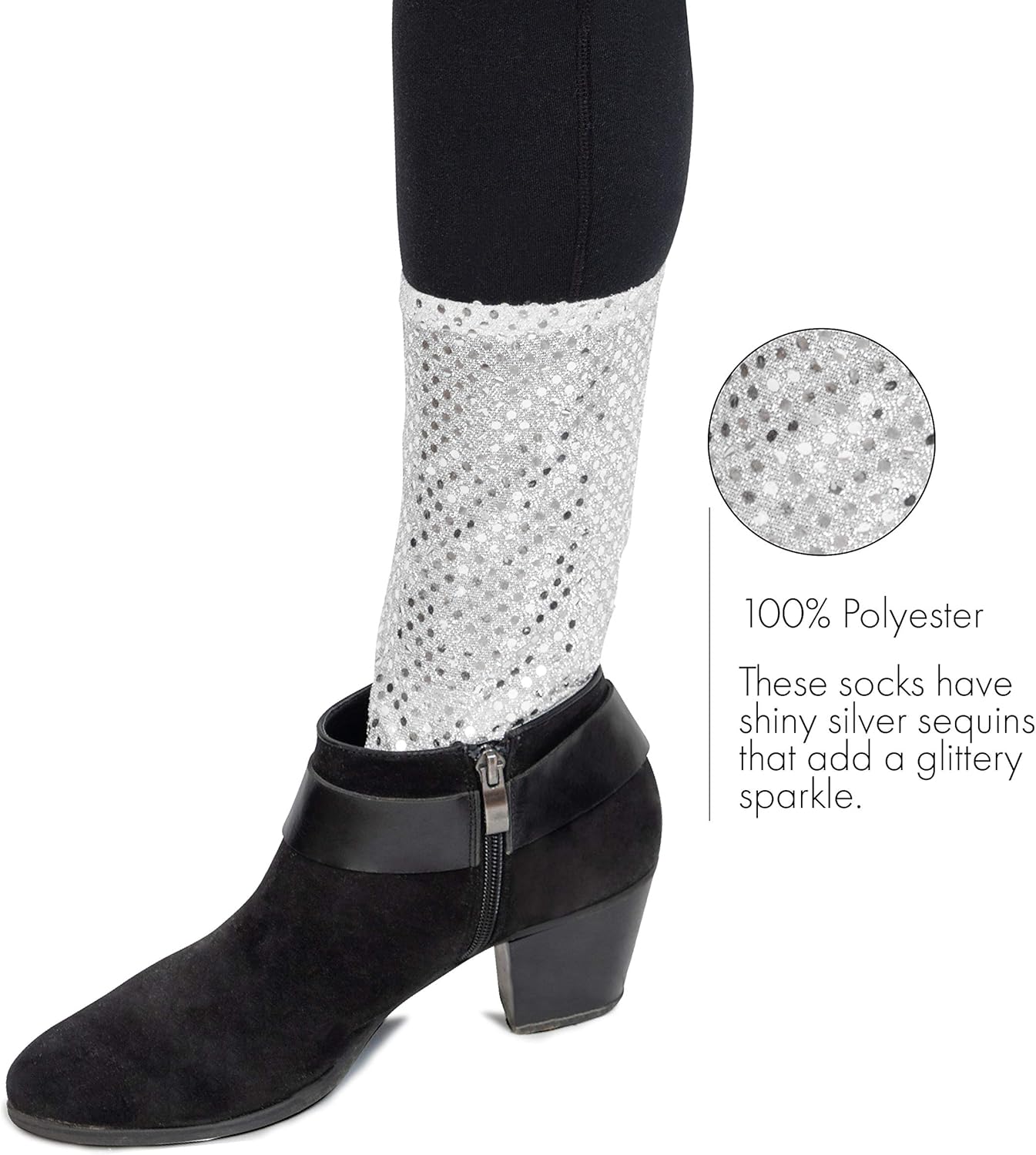 Skeleteen Sparkling Silver Sequin Socks