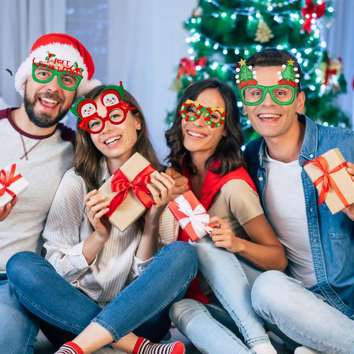 24 Christmas Eyeglasses festive Party Favors Christmas costume Cosplay props 16x9cm