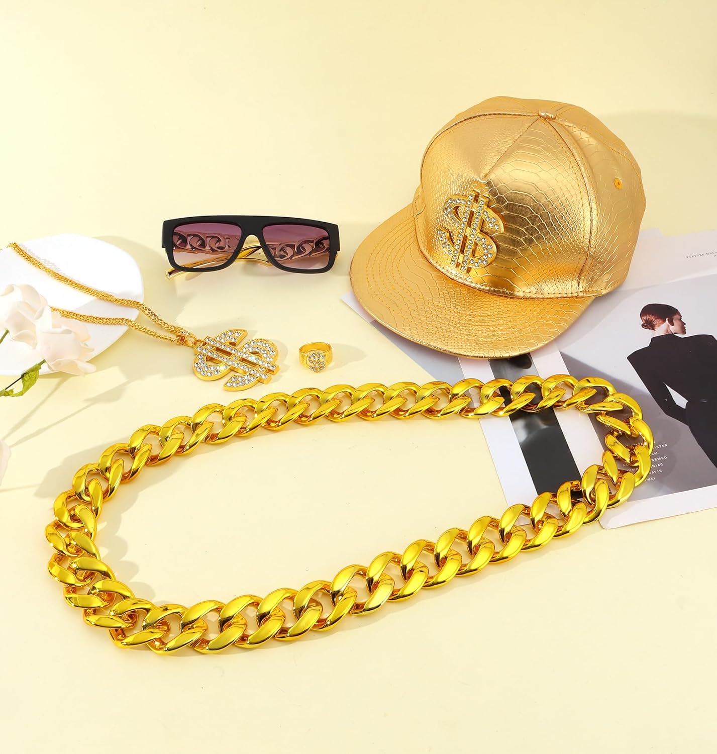 80s Hip Hop Costume Set for Men - Dollar Sign Money Chain