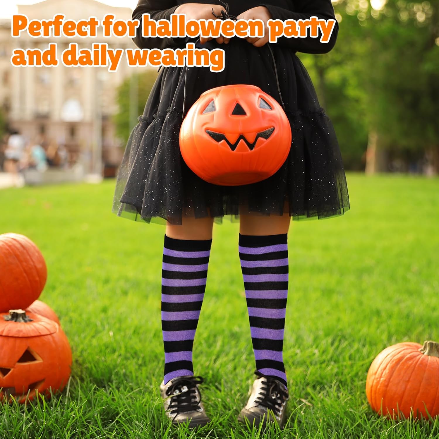 3 Pairs Girls Spooky Halloween Striped Socks for Long Investments
