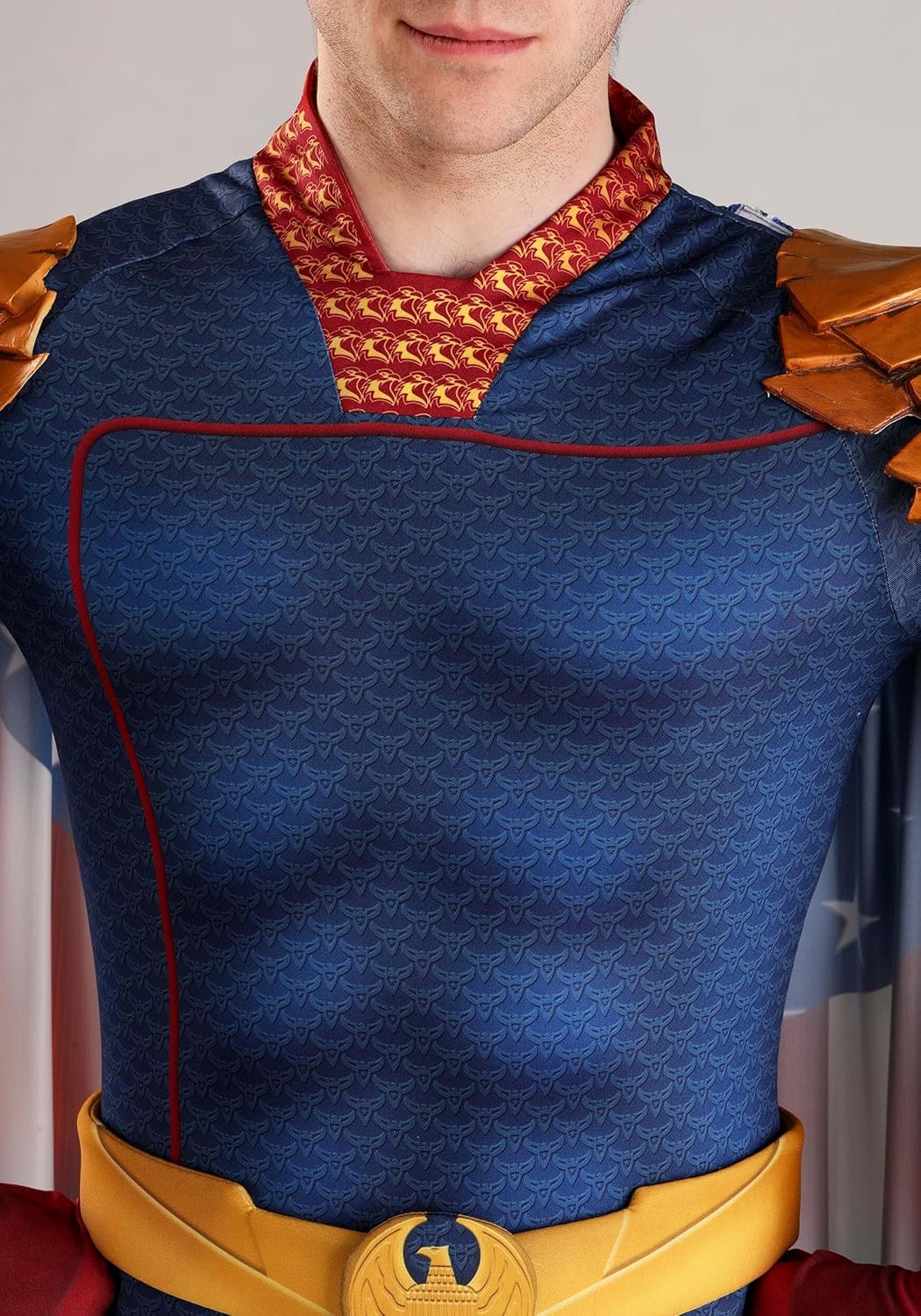 Adult Homelander Costume Mens Blue Uniform Jumpsuit with Flag Cape Eagle Epaulets