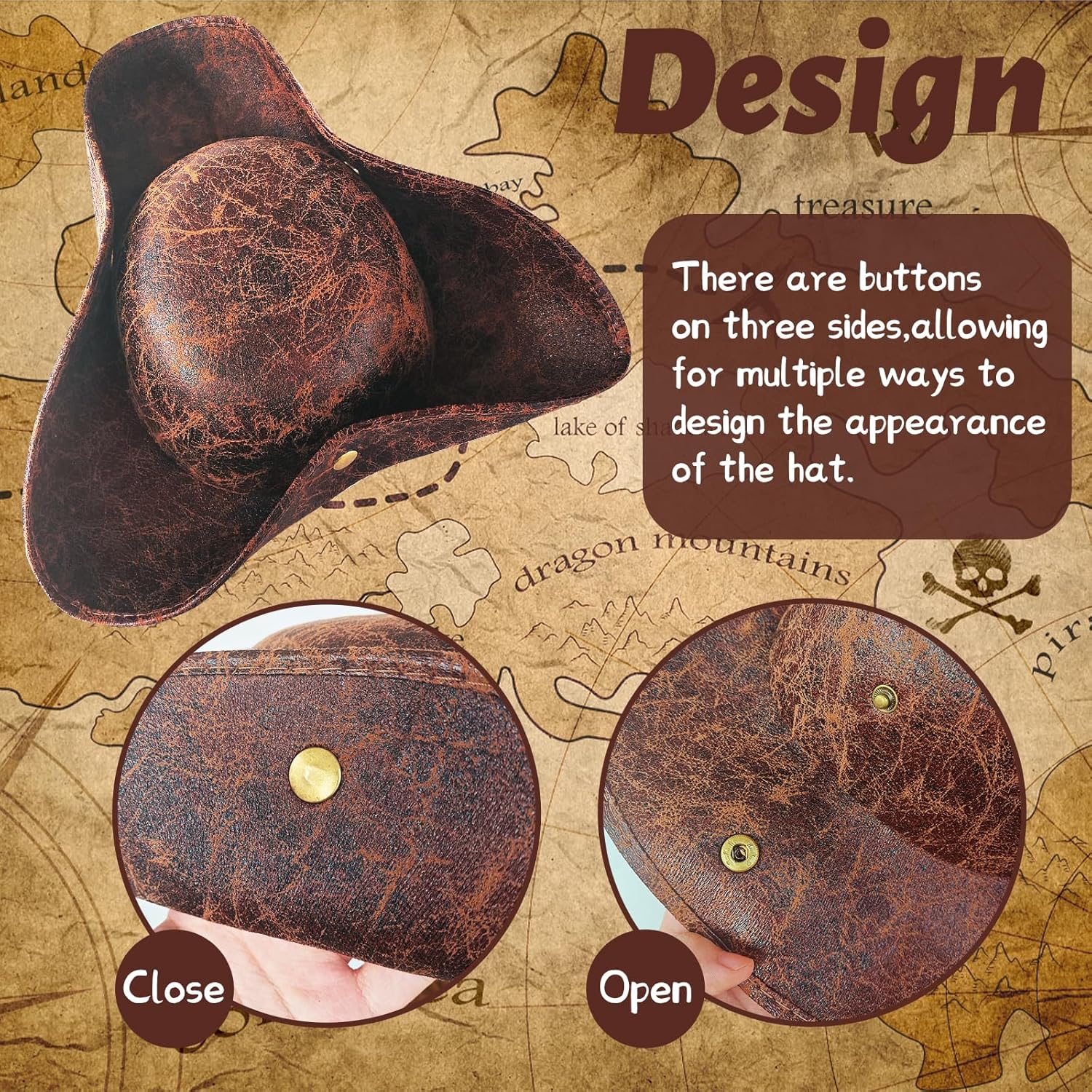 Xeehwb Brown Faux Leather Pirate Hat - Perfect Roleplay Accessory