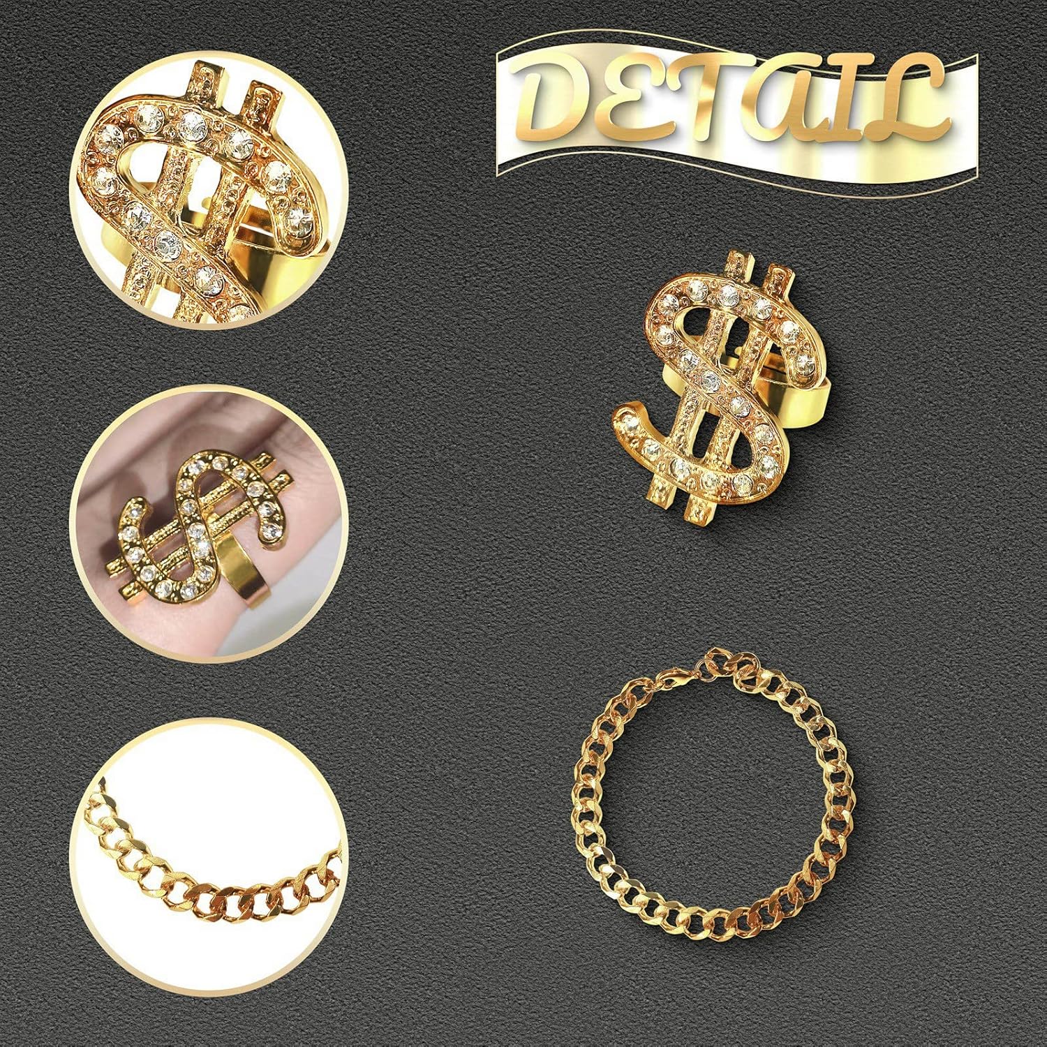 Fieuon Retro Hip Hop Accessories for Men 80s90s Themed costumes