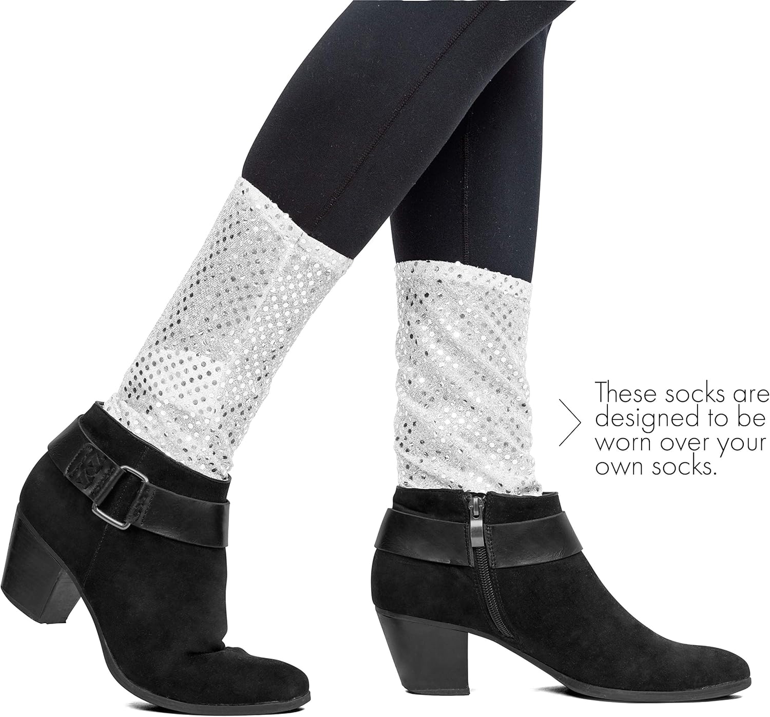 Skeleteen Sparkling Silver Sequin Socks