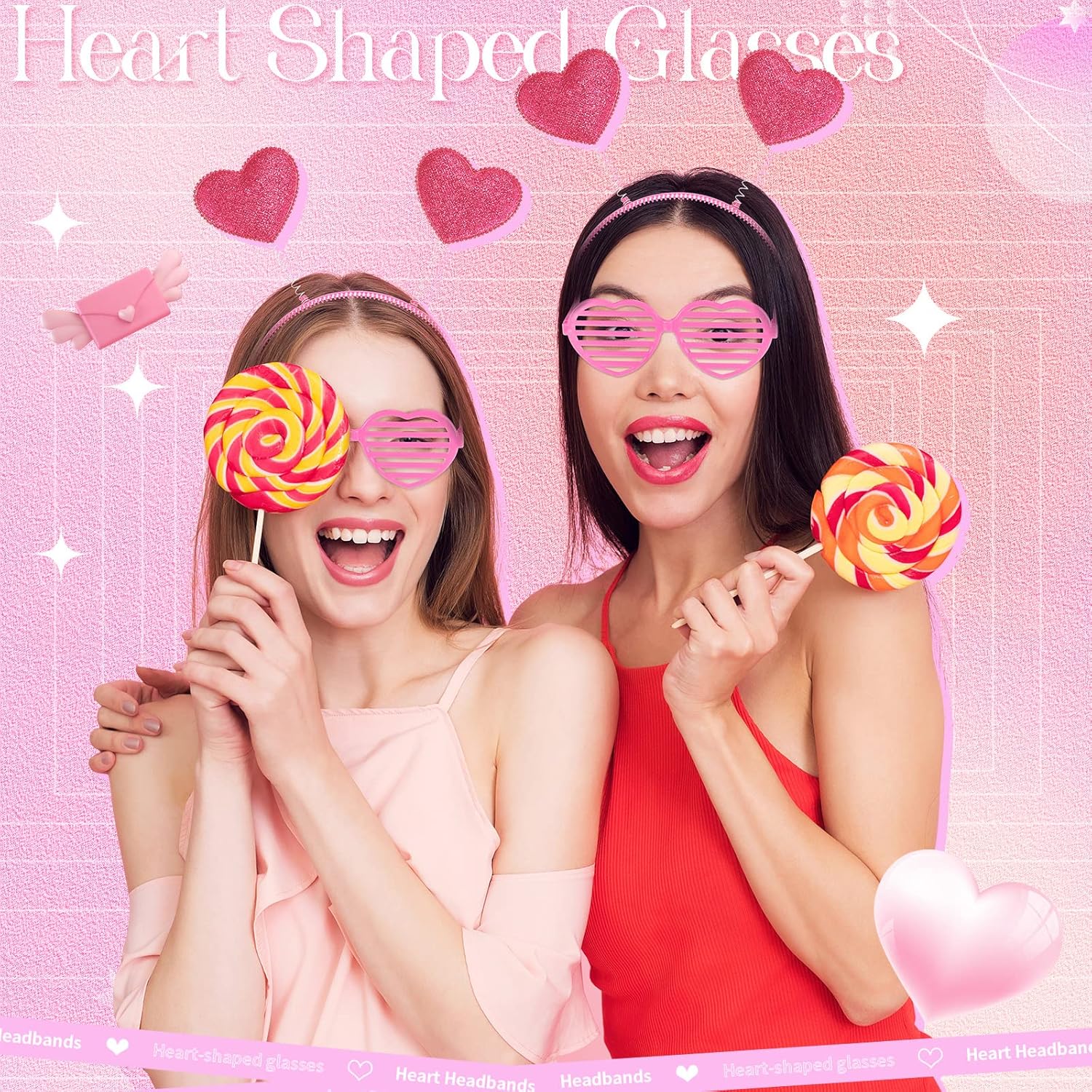 24 Pcs Feb 24 Heart Headbands Sunglasses for Valentines Day