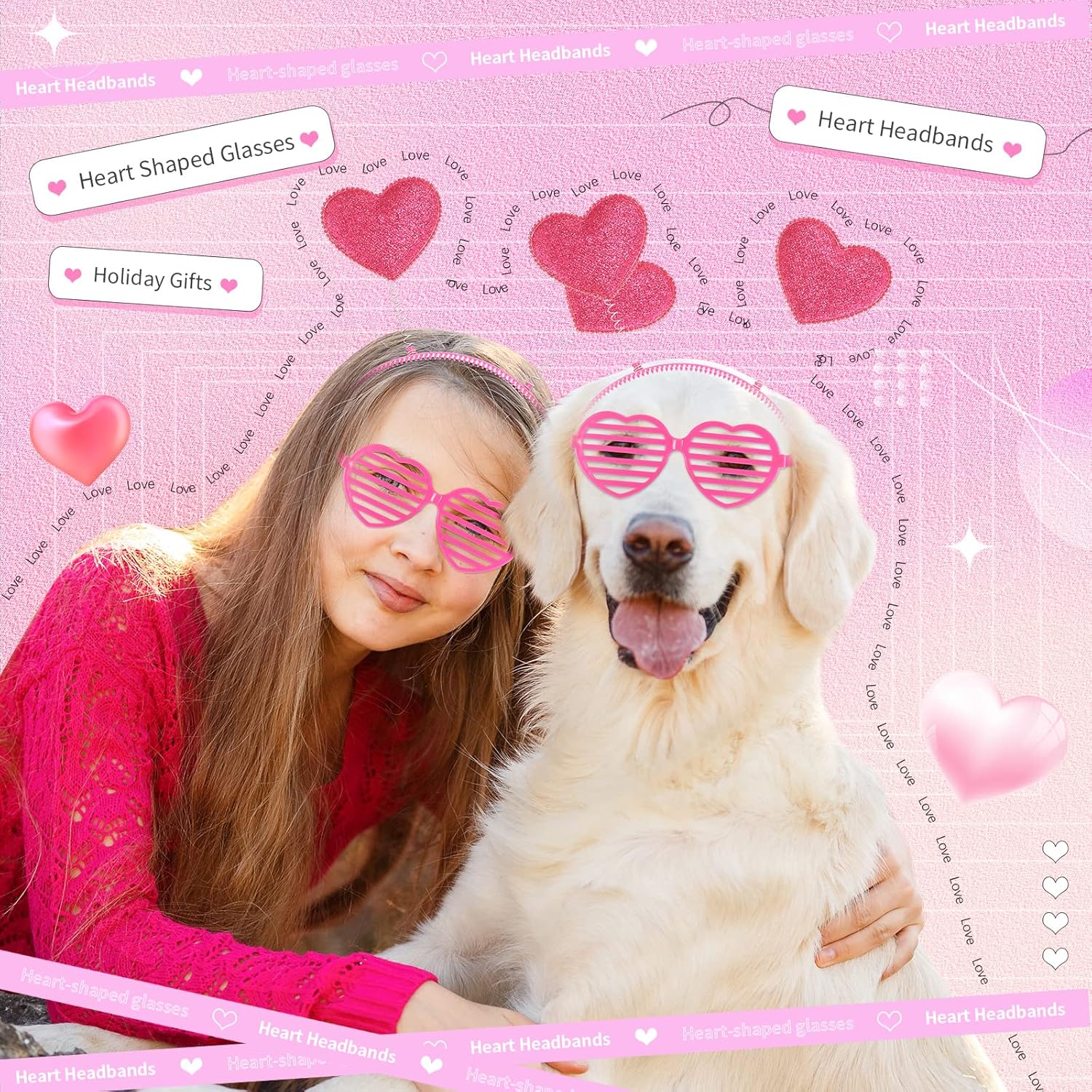 24 Pcs Feb 24 Heart Headbands Sunglasses for Valentines Day