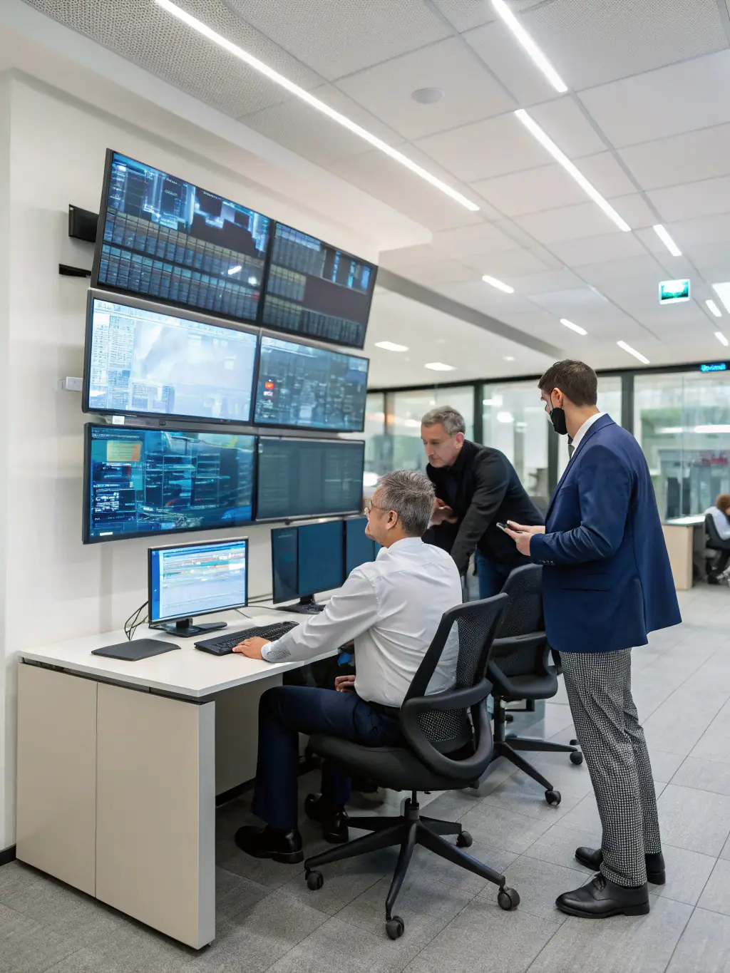 An image depicting cybersecurity professionals working in a security operations center, monitoring network traffic and analyzing potential threats, emphasizing vigilance and protection.