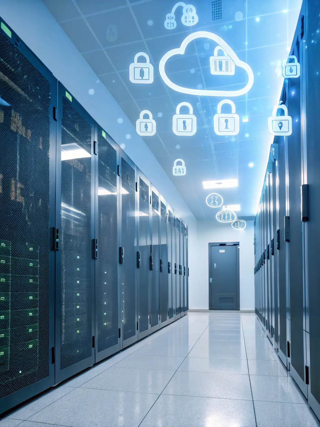A secure cloud environment with data flowing seamlessly, representing DEANDERTECH LTD's cloud migration and security services.