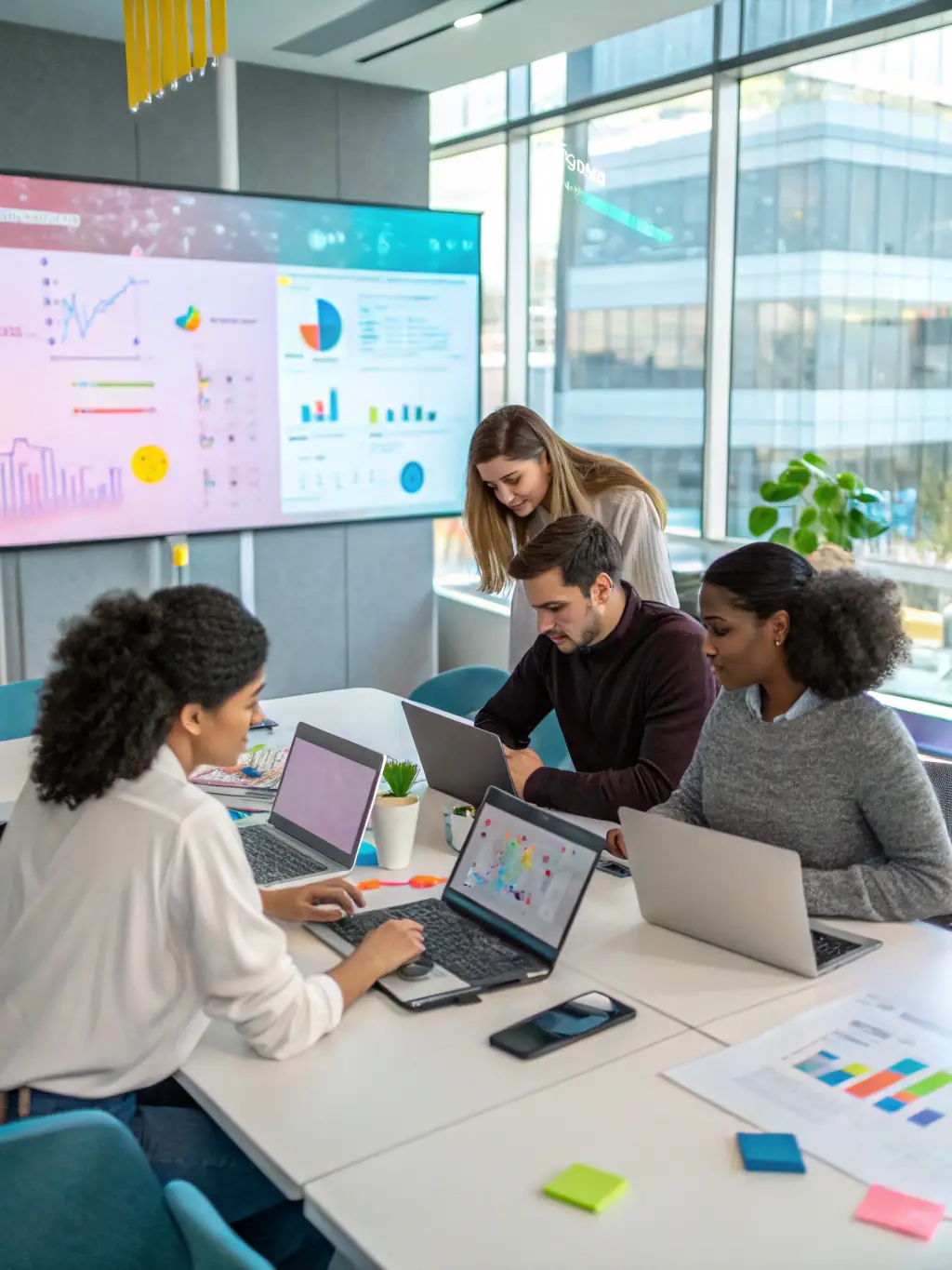 A diverse team collaborating on a digital transformation project, showcasing DEANDERTECH LTD's expertise in modernizing business operations.